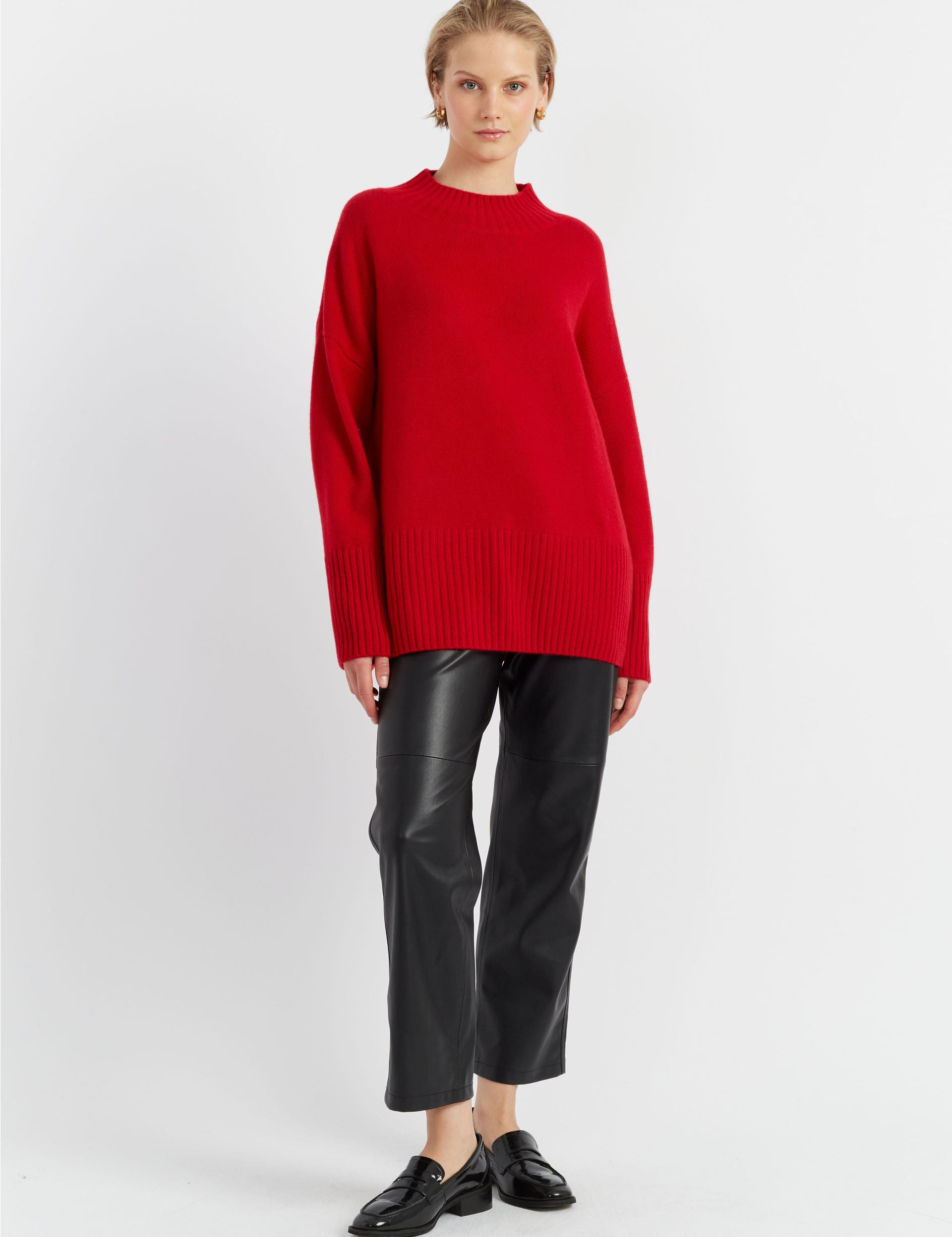 Chinti & Parker Women's Pure Cashmere Funnel Neck Relaxed Jumper - Dark Crimson, Dark Crimson