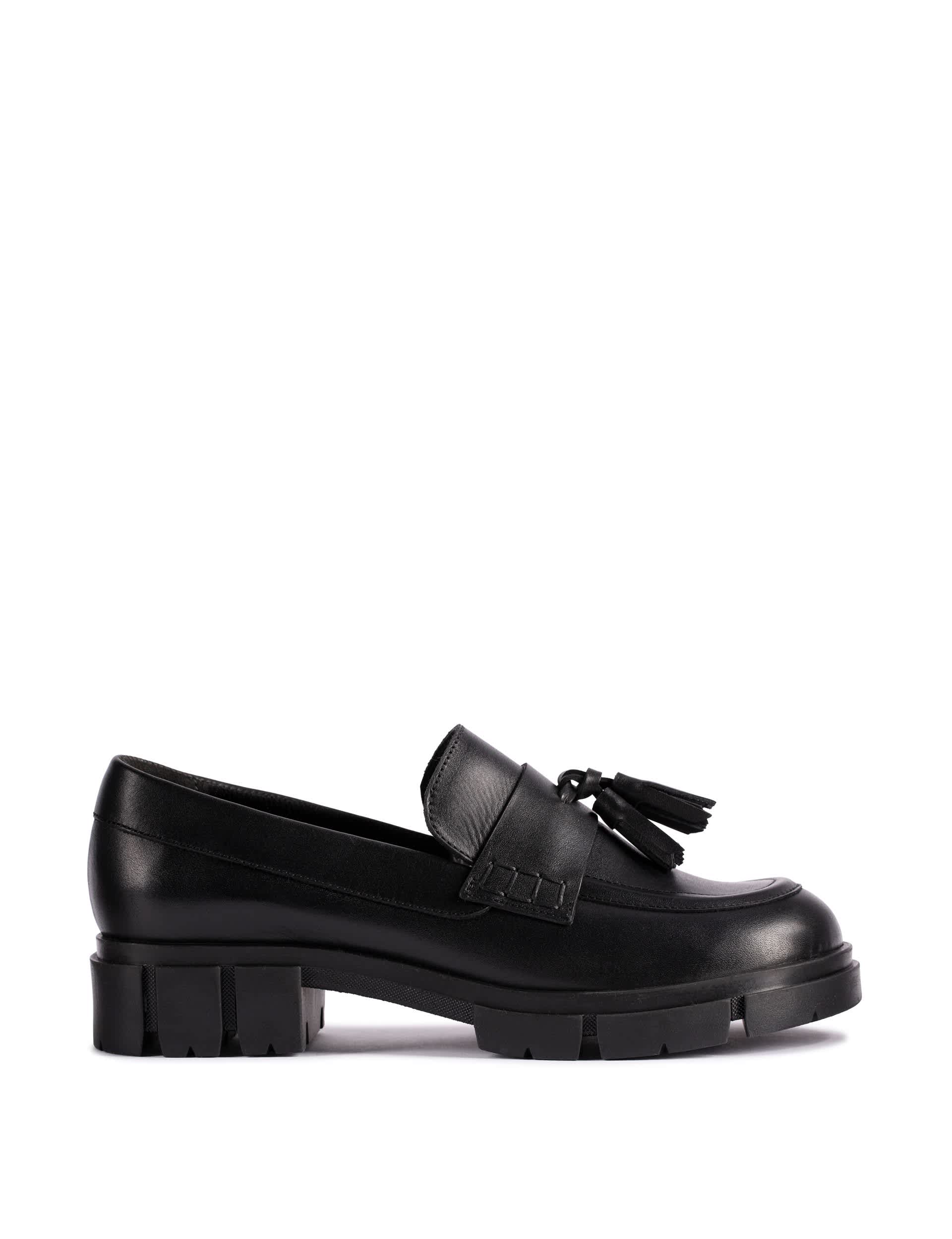 Clarks Women's Leather Tassel Flatform Loafers - 5 - Black, Black