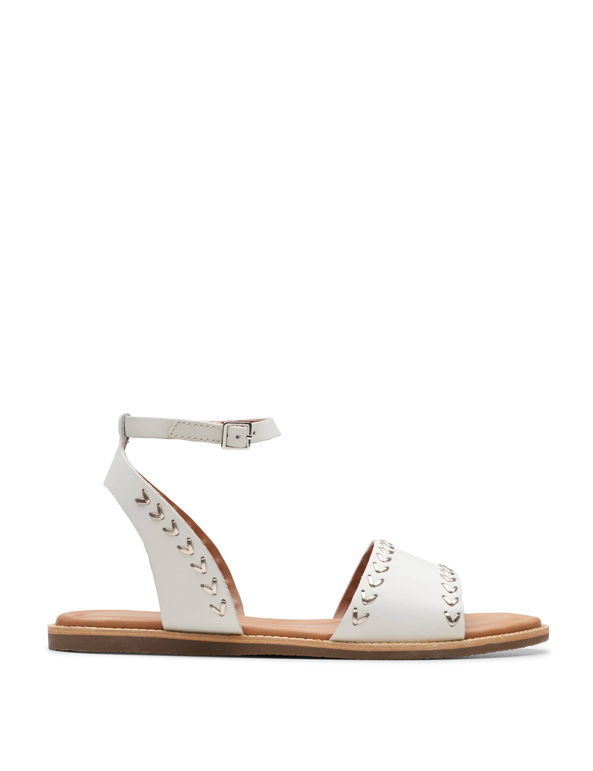 Clarks Women's Leather Ankle Strap Flat Sandals - 5 - White, White