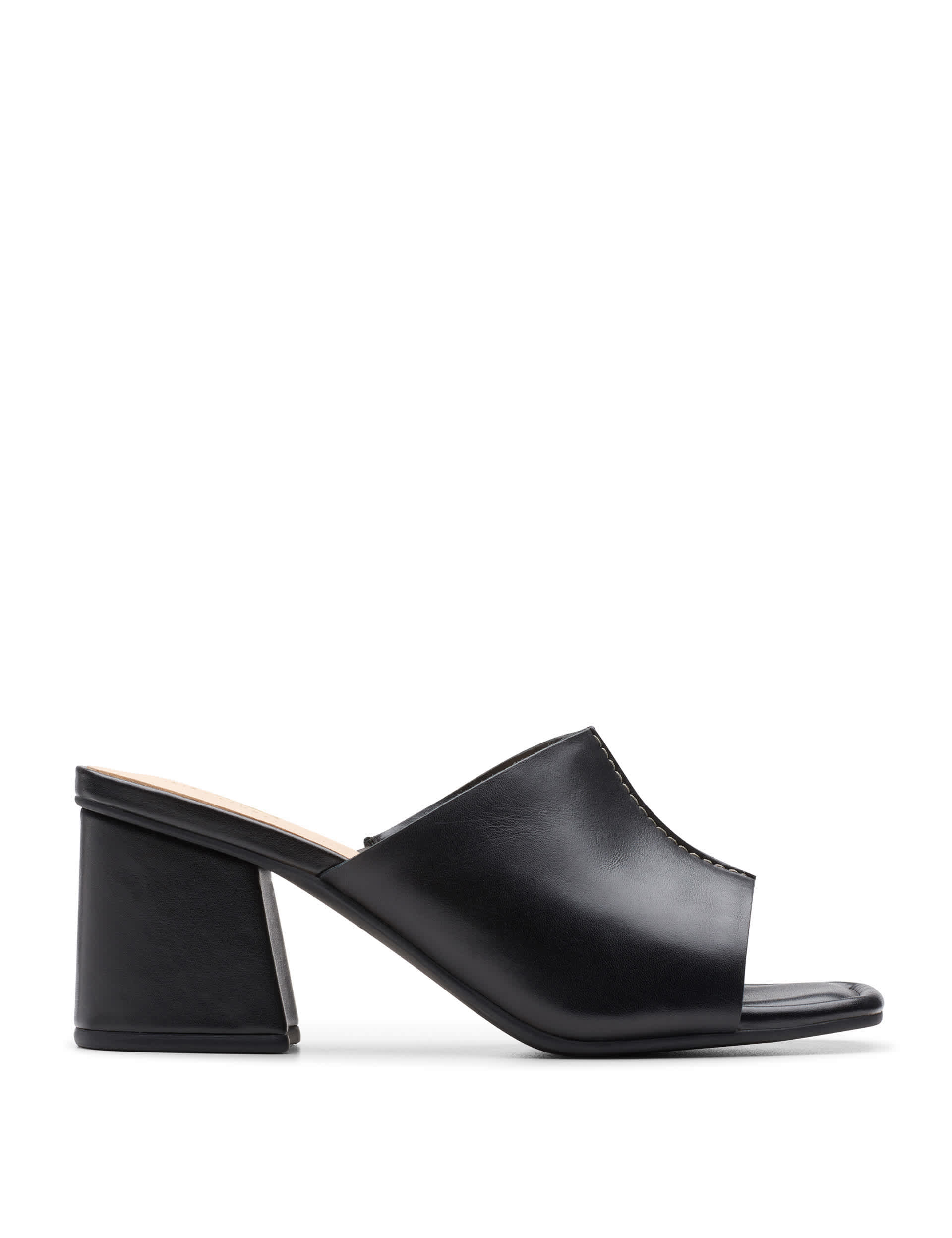 Clarks Women's Leather Block Heel Mules - 5 - Black, Black