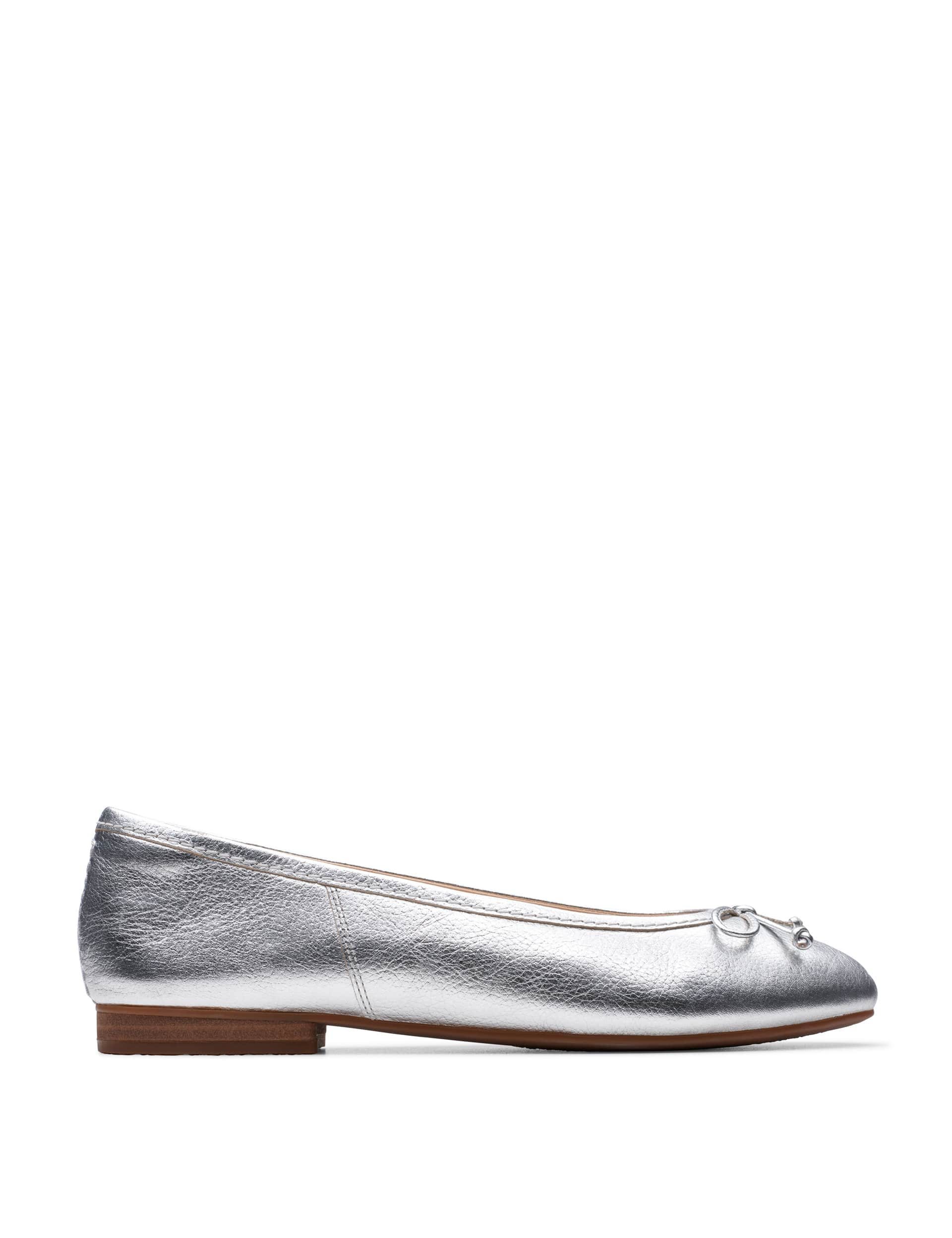 Clarks Women's Leather Bow Slip On Flat Ballet Pumps - 4 - Silver, Silver