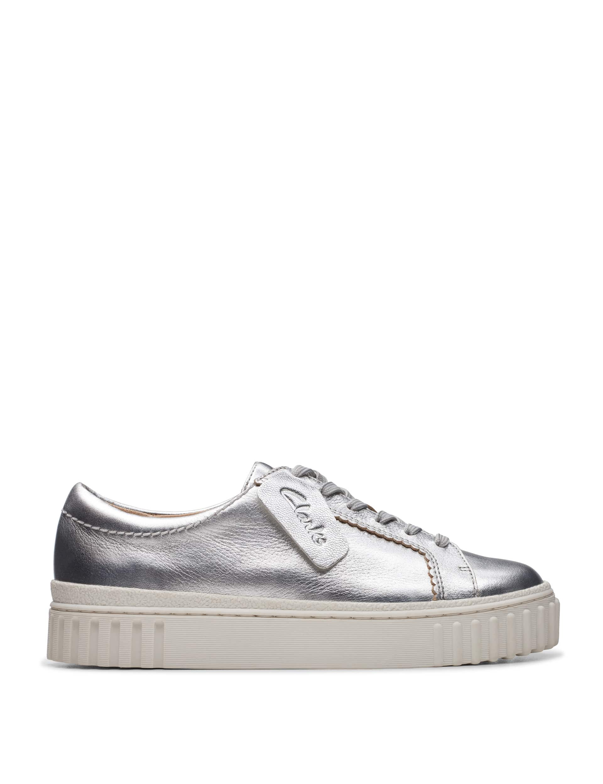 Clarks Women's Leather Lace Up Trainers - 5 - Silver, Silver