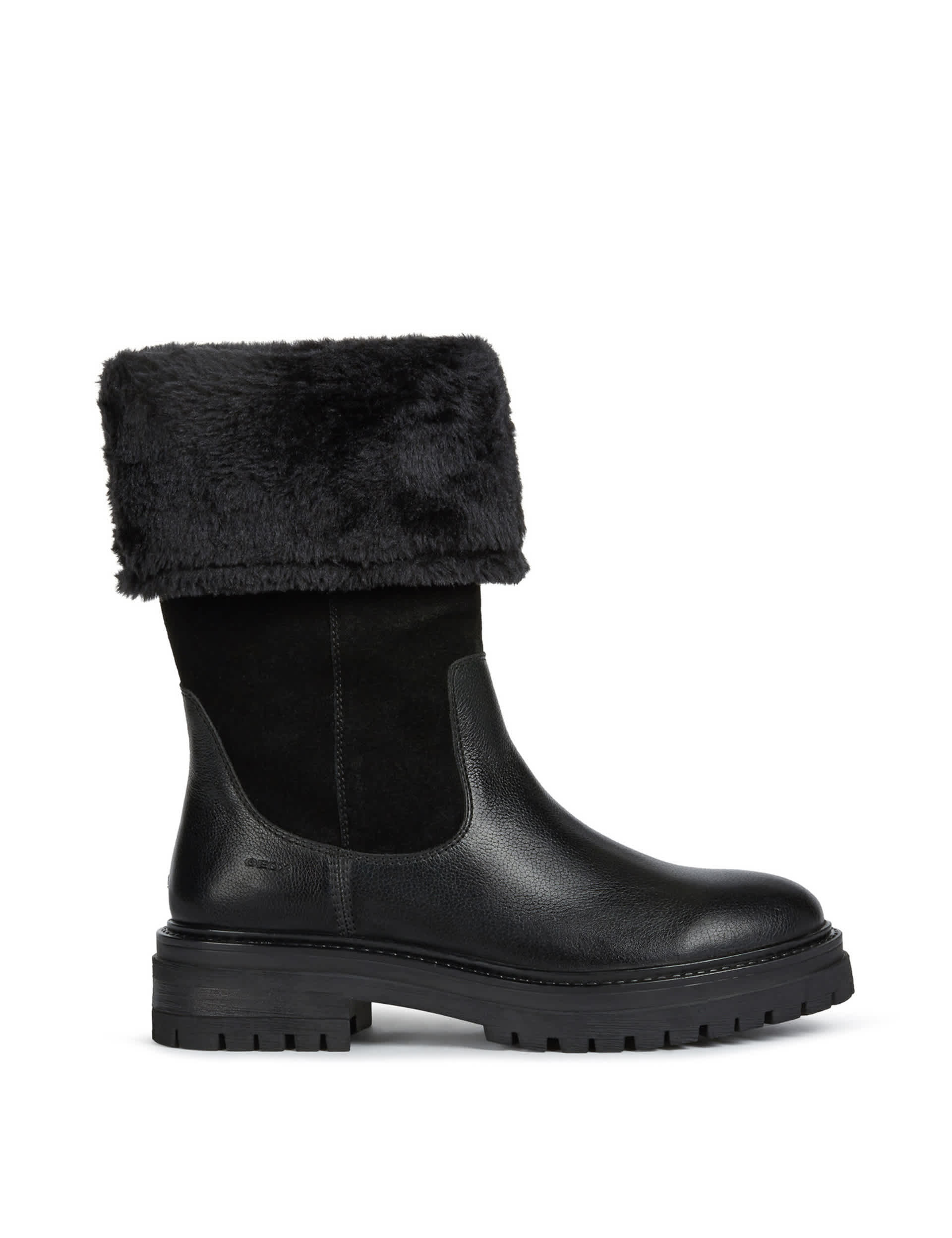 Geox Women's Leather Faux Fur Chunky Winter Boots - 5 - Black, Black