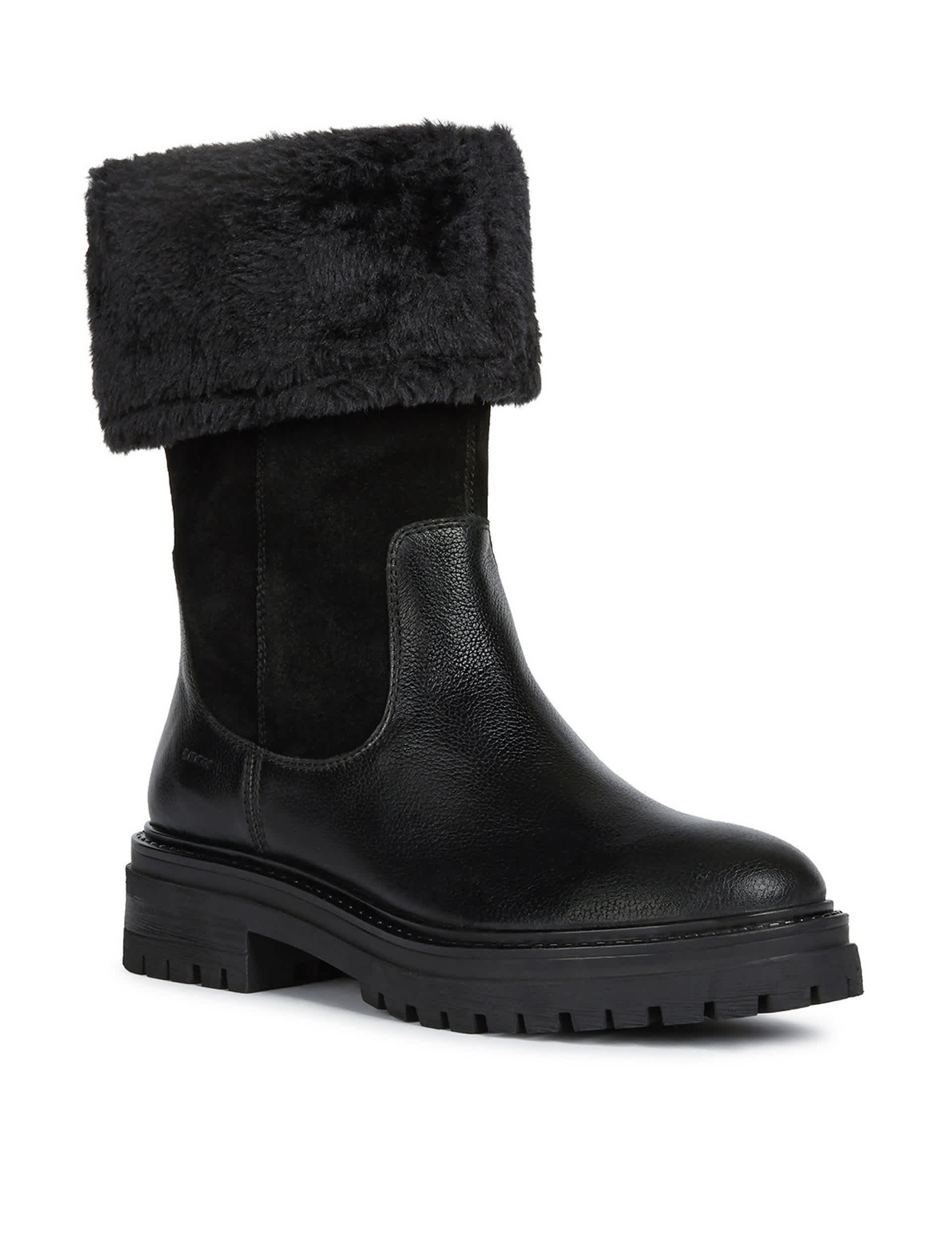 Geox Women's Leather Faux Fur Chunky Winter Boots - 5 - Black, Black