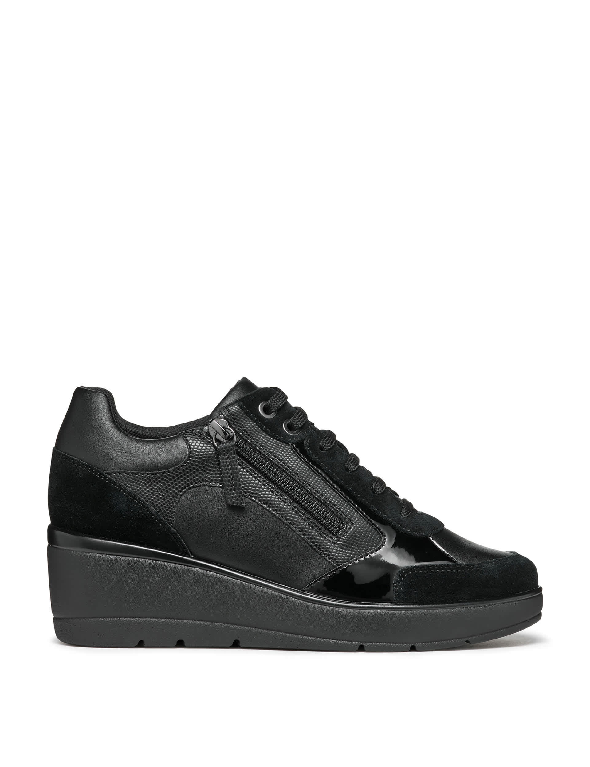 Geox Women's Leather Lace Up Wedge Heel Trainers
