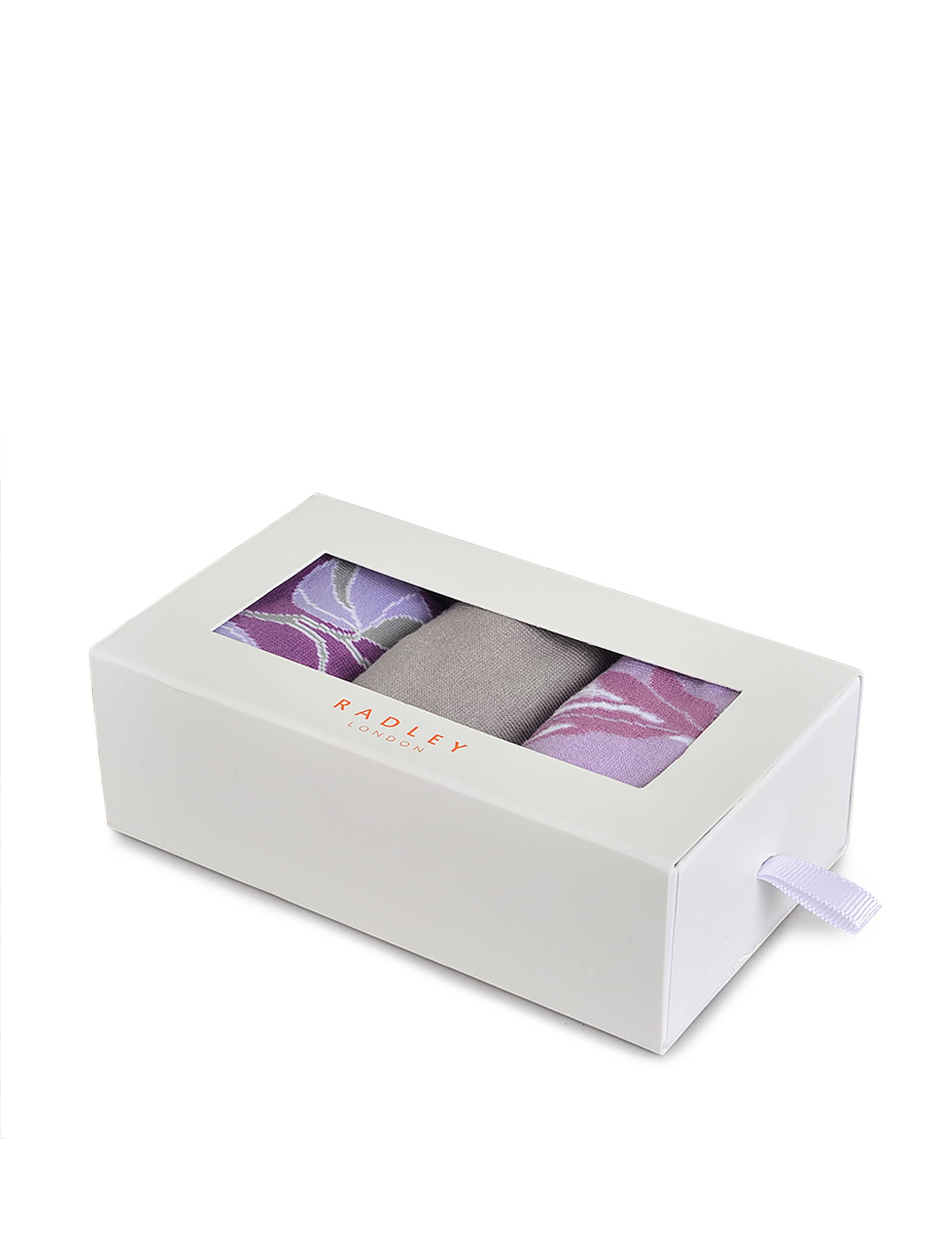 Radley Women's 3pk Cotton Rich Floral Ankle High Socks