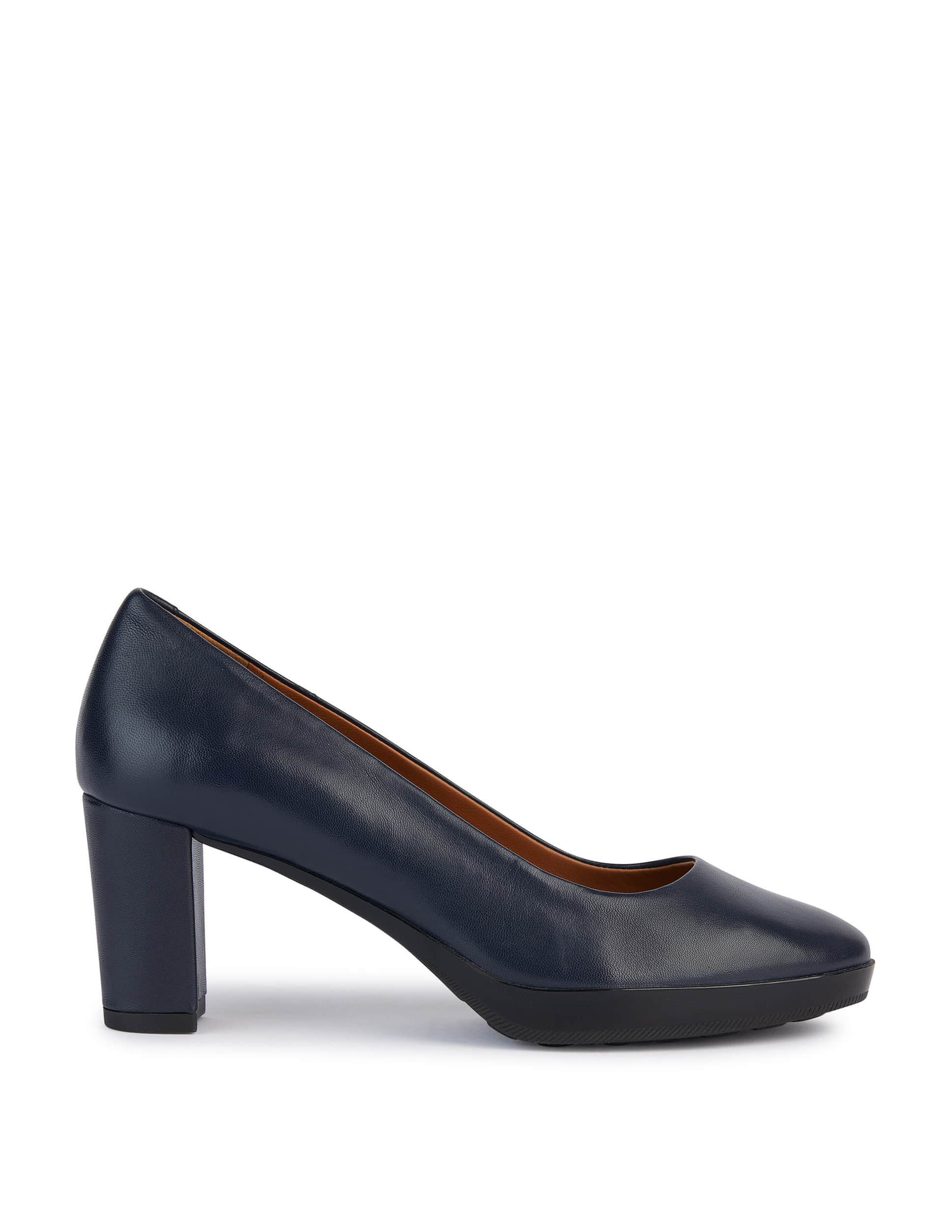 Geox Women's Walk Pleasure Leather Block Heel Pumps - 4 - Navy, Navy