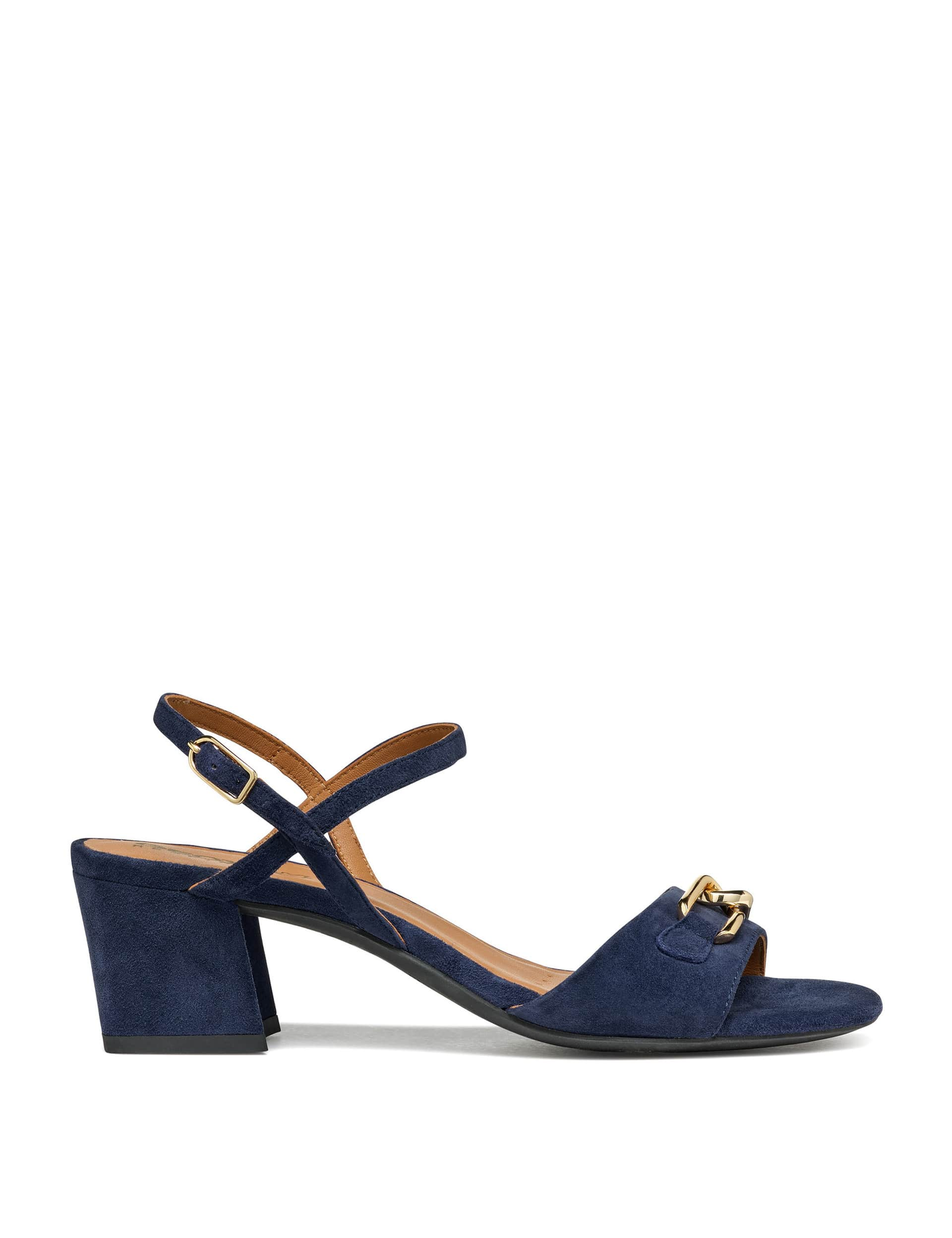 Geox Women's Suede Strappy Block Heel Sandals - 4 - Navy, Navy,Beige