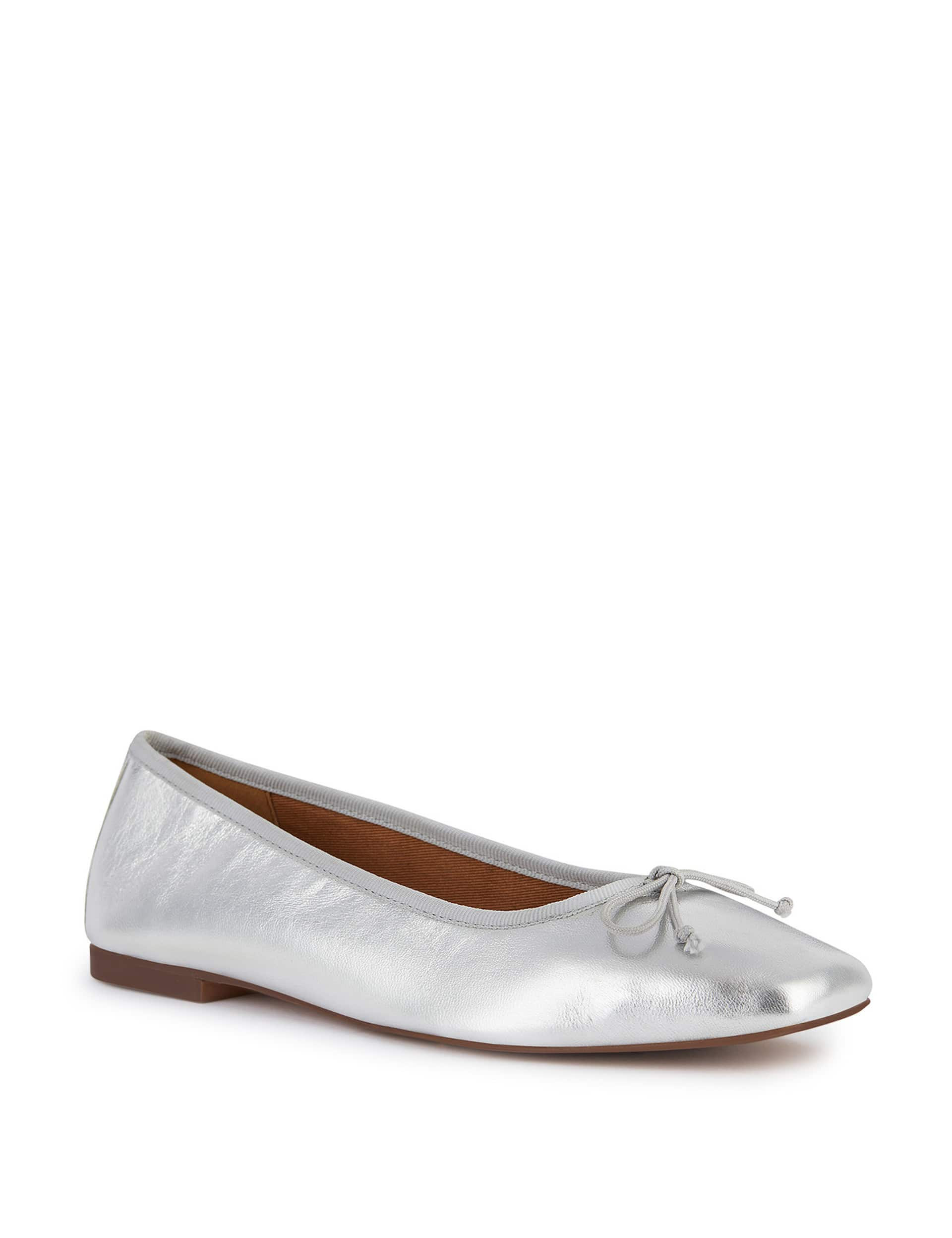 Geox Women's Leather Metallic Slip On Flat Pumps - 5 - Silver, Silver