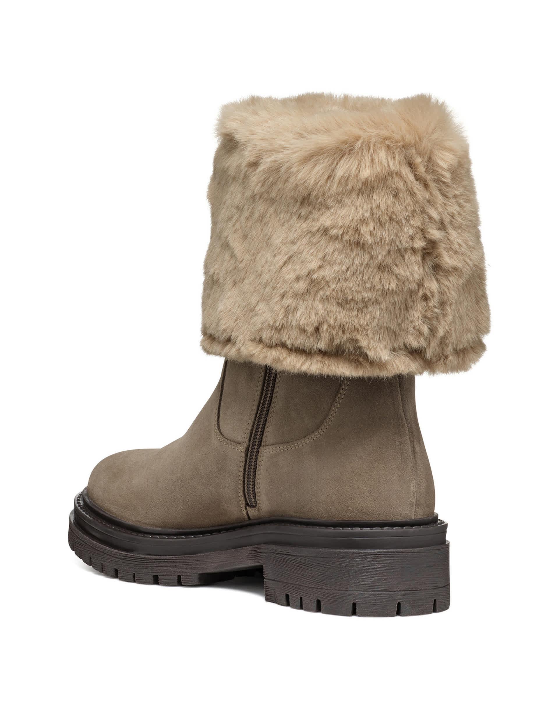 Geox Women's Suede Faux Fur Lining Block Heel Boots - 5 - Taupe, Taupe