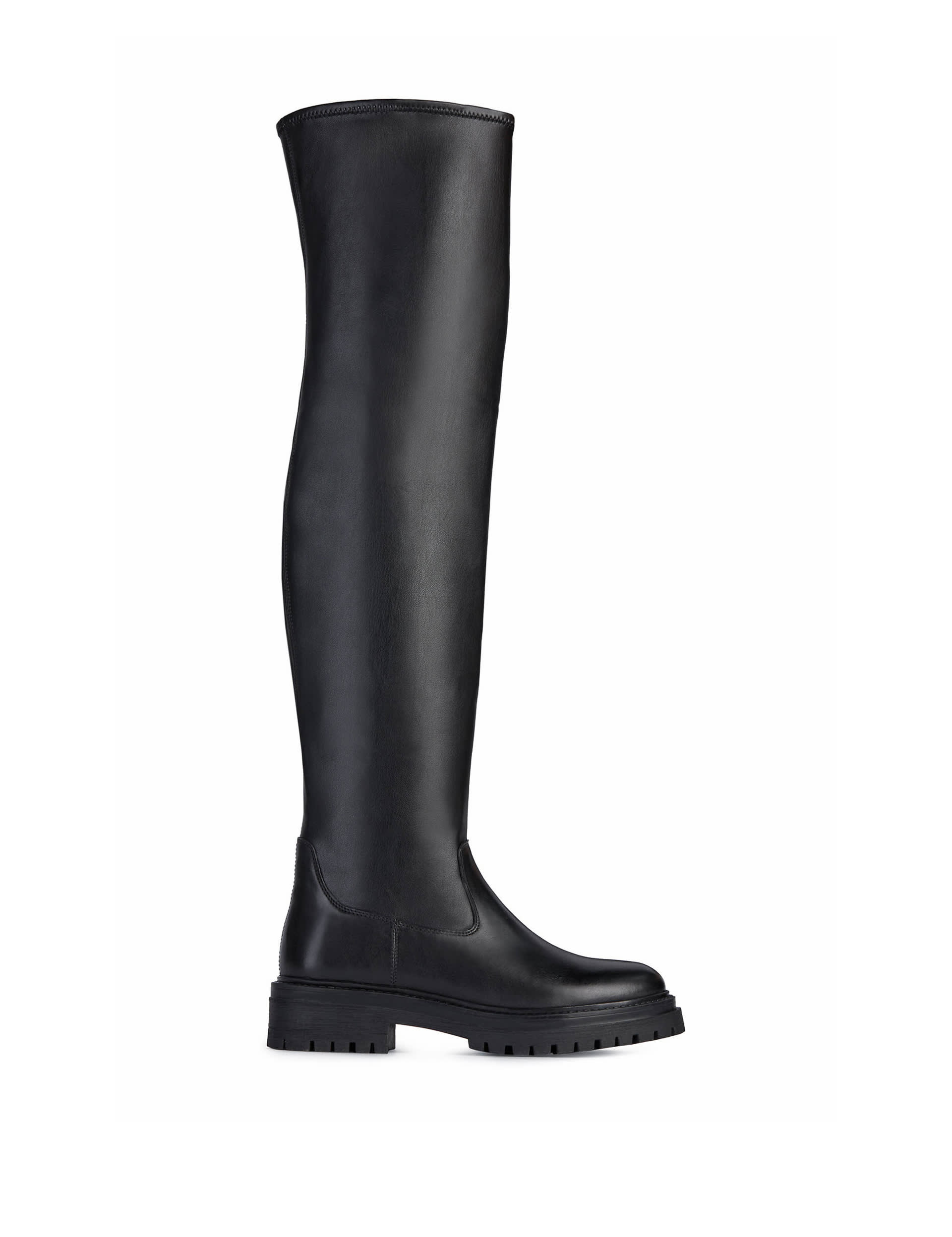 Geox Women's Leather Block Heel Over the Knee Boots - 4 - Black, Black