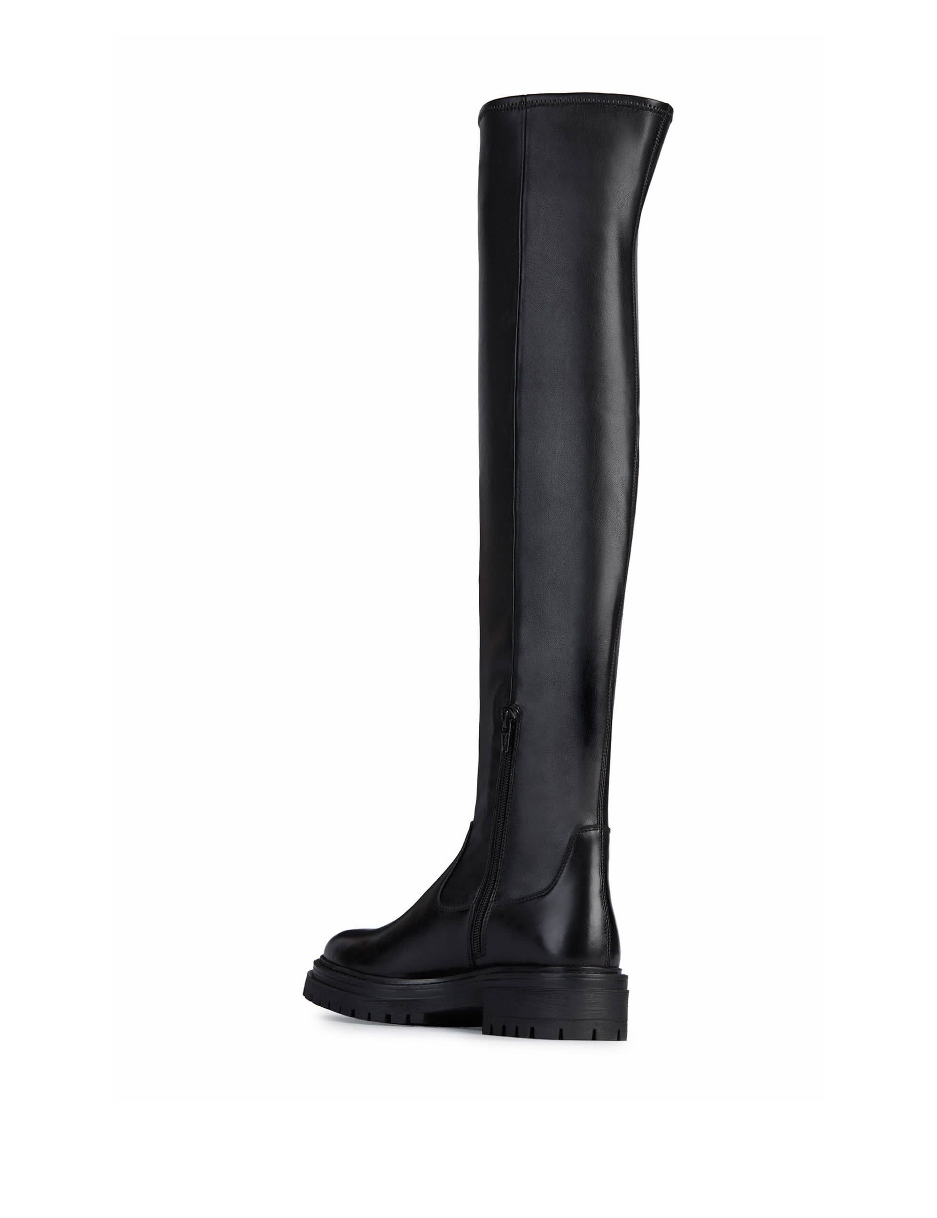 Geox Women's Leather Block Heel Over the Knee Boots - 4 - Black, Black