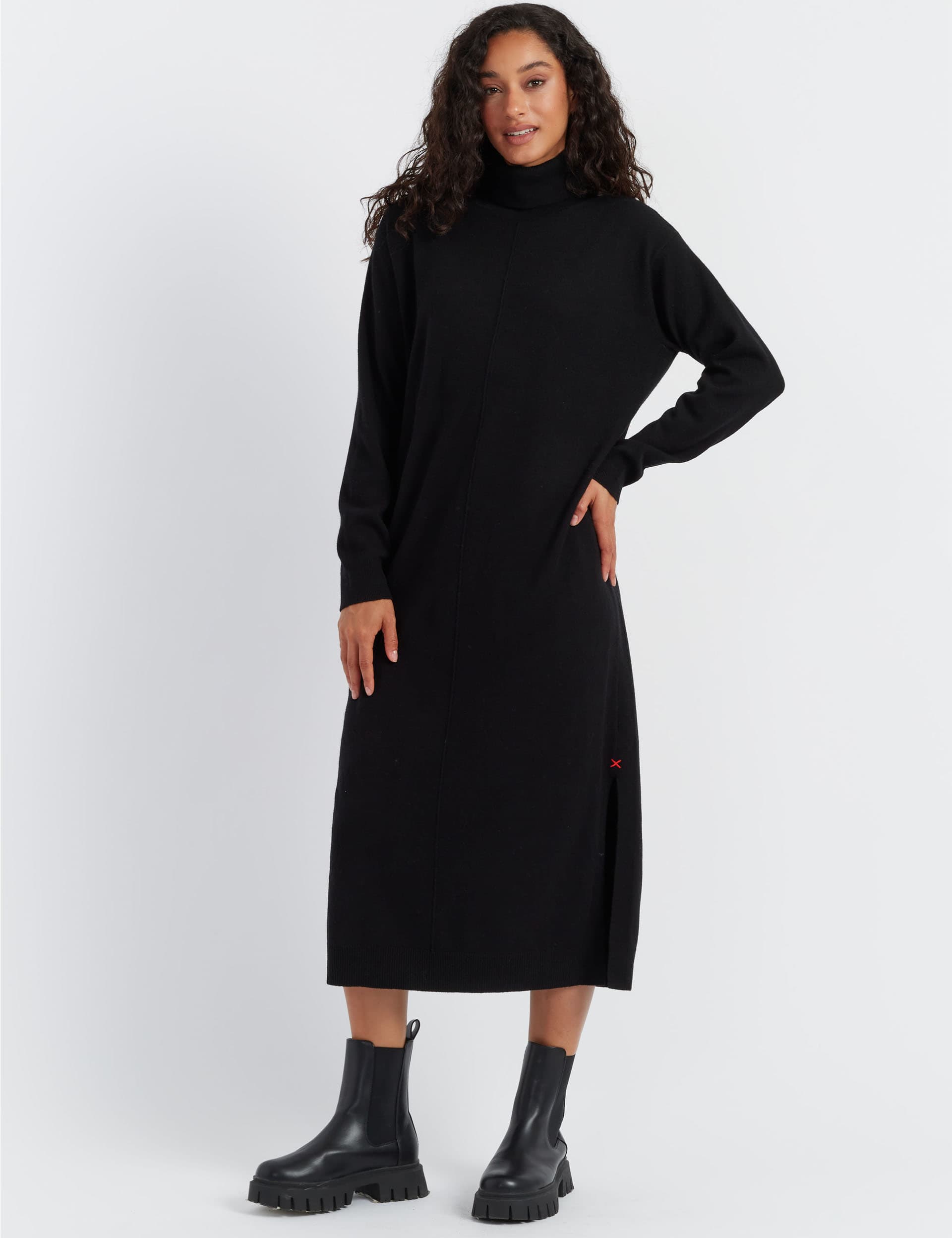 Chinti & Parker Women's Wool Rich Roll Neck Midi Jumper Dress - Black, Black