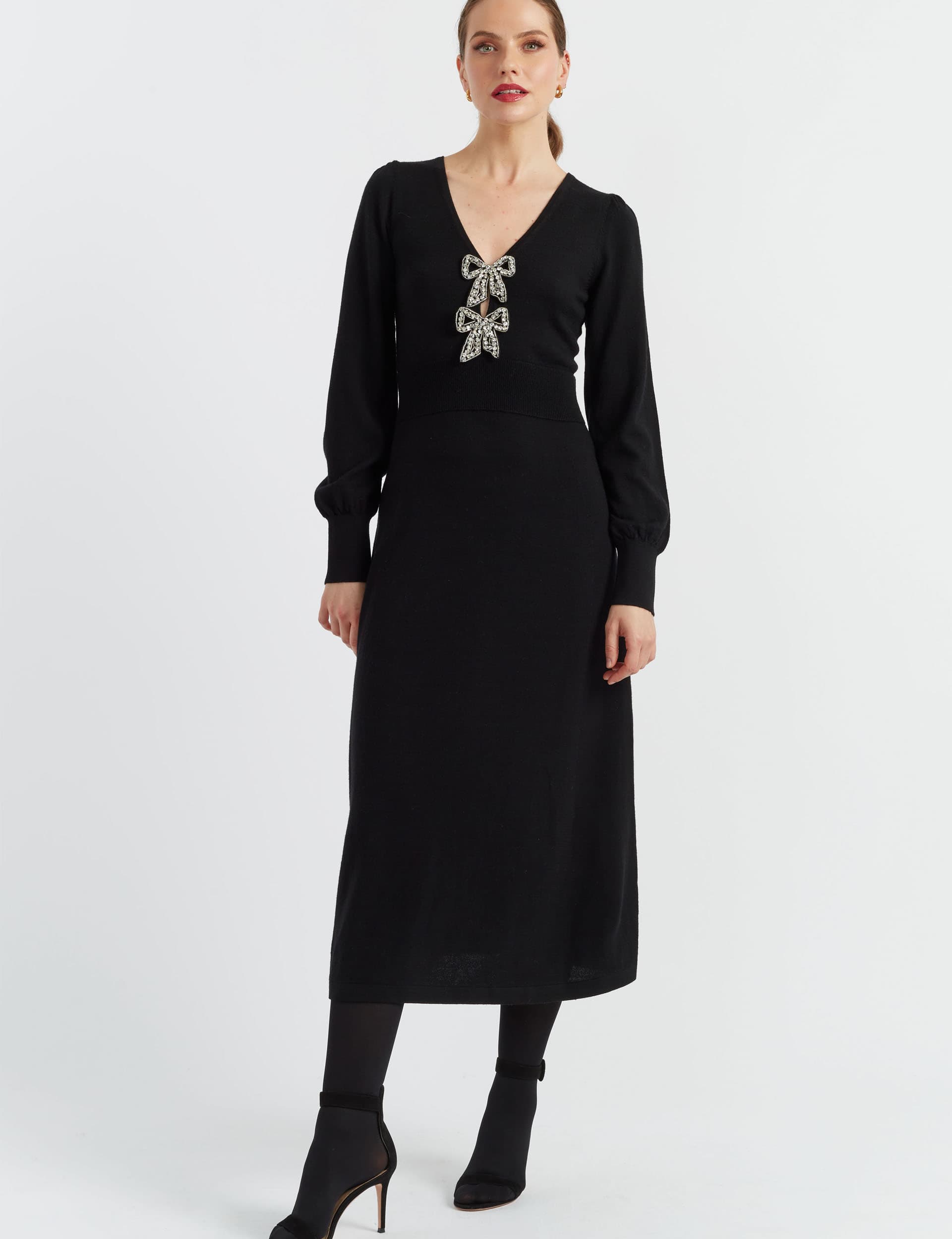 Chinti & Parker Women's Wool-Rich V-Neck Midi Dress with Cashmere - Black, Black