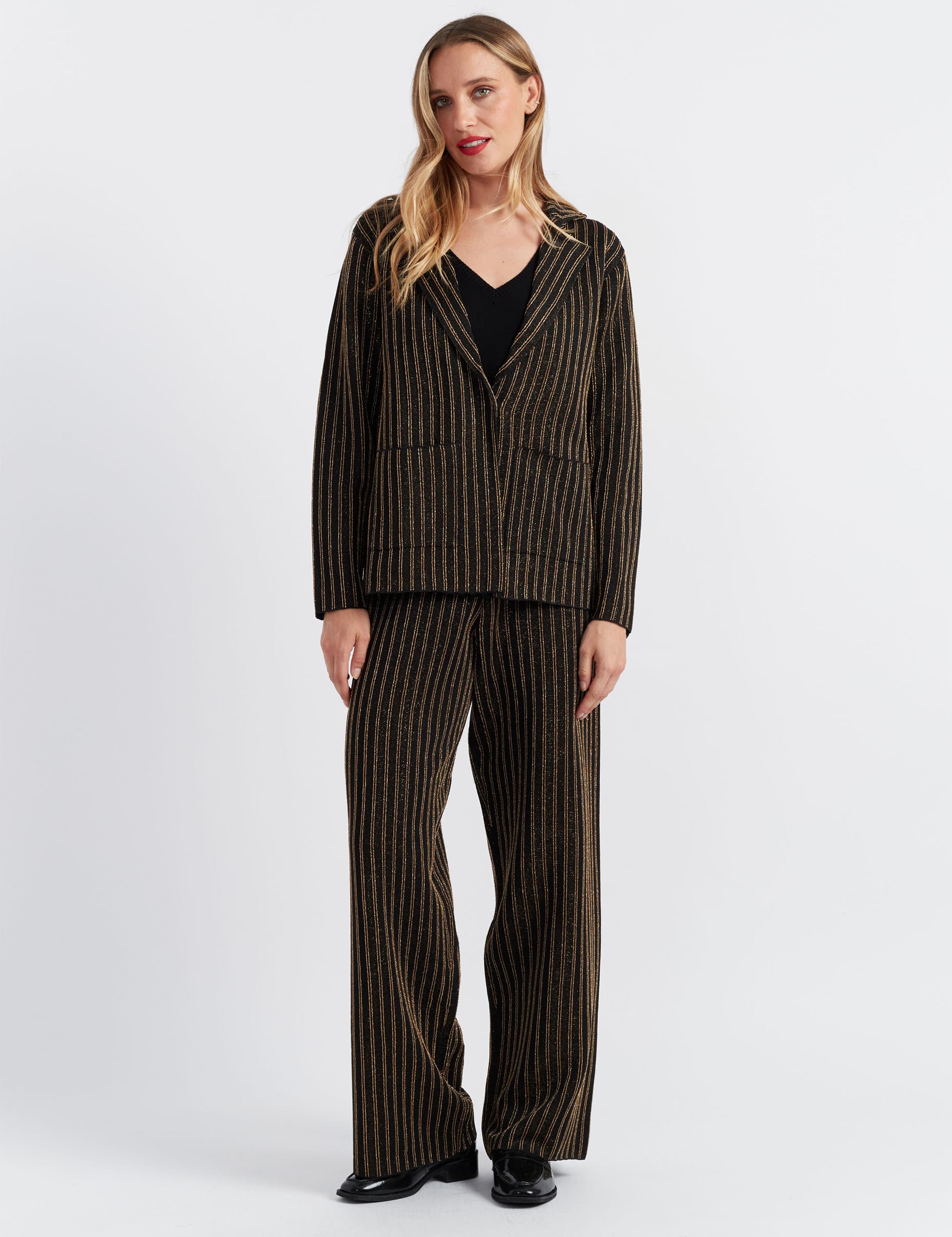 Chinti & Parker Women's Wool Rich Striped Blazer with Cashmere - Black/Gold, Black/Gold