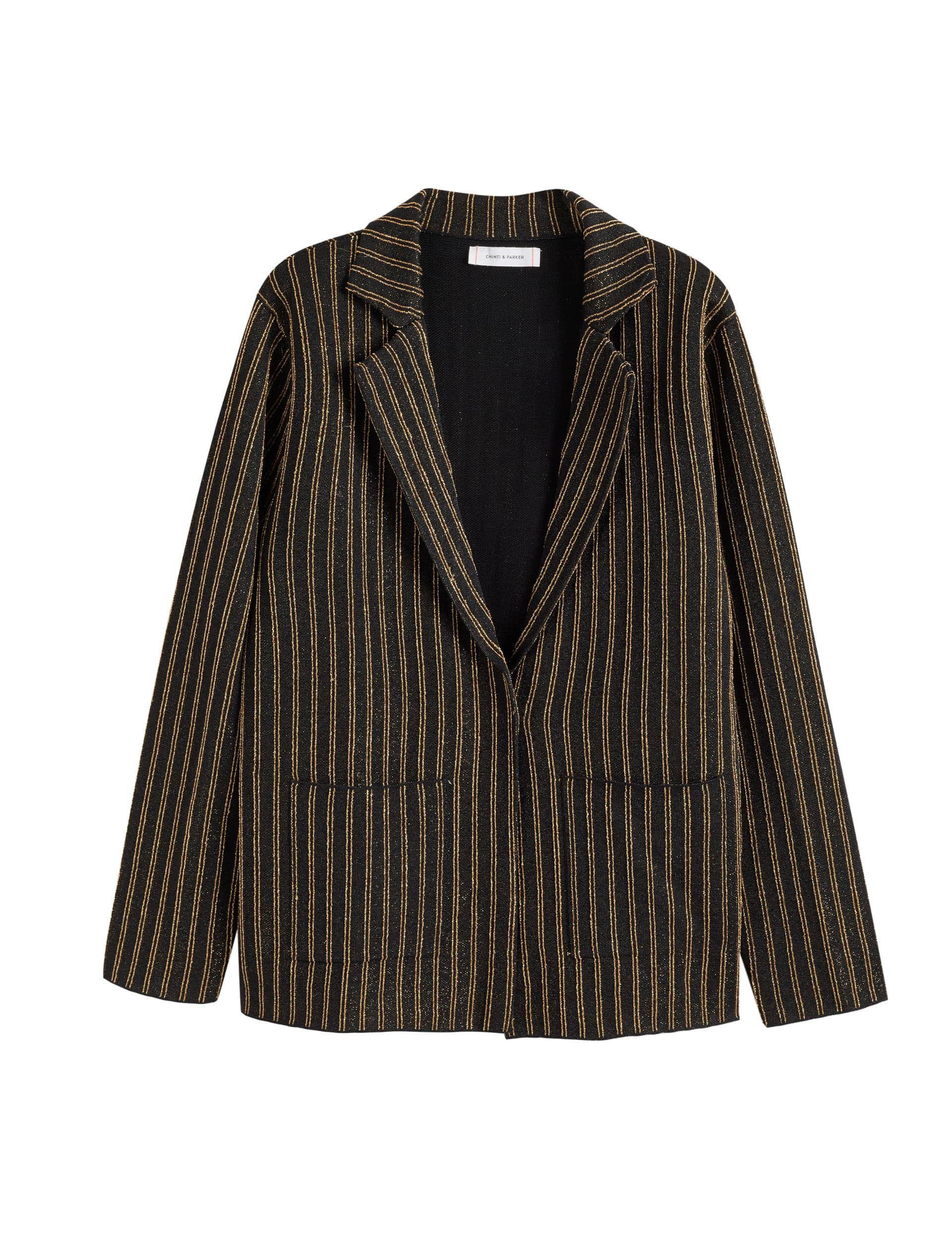 Chinti & Parker Women's Tailored Metallic Striped Blazer - Black/Gold, Black/Gold