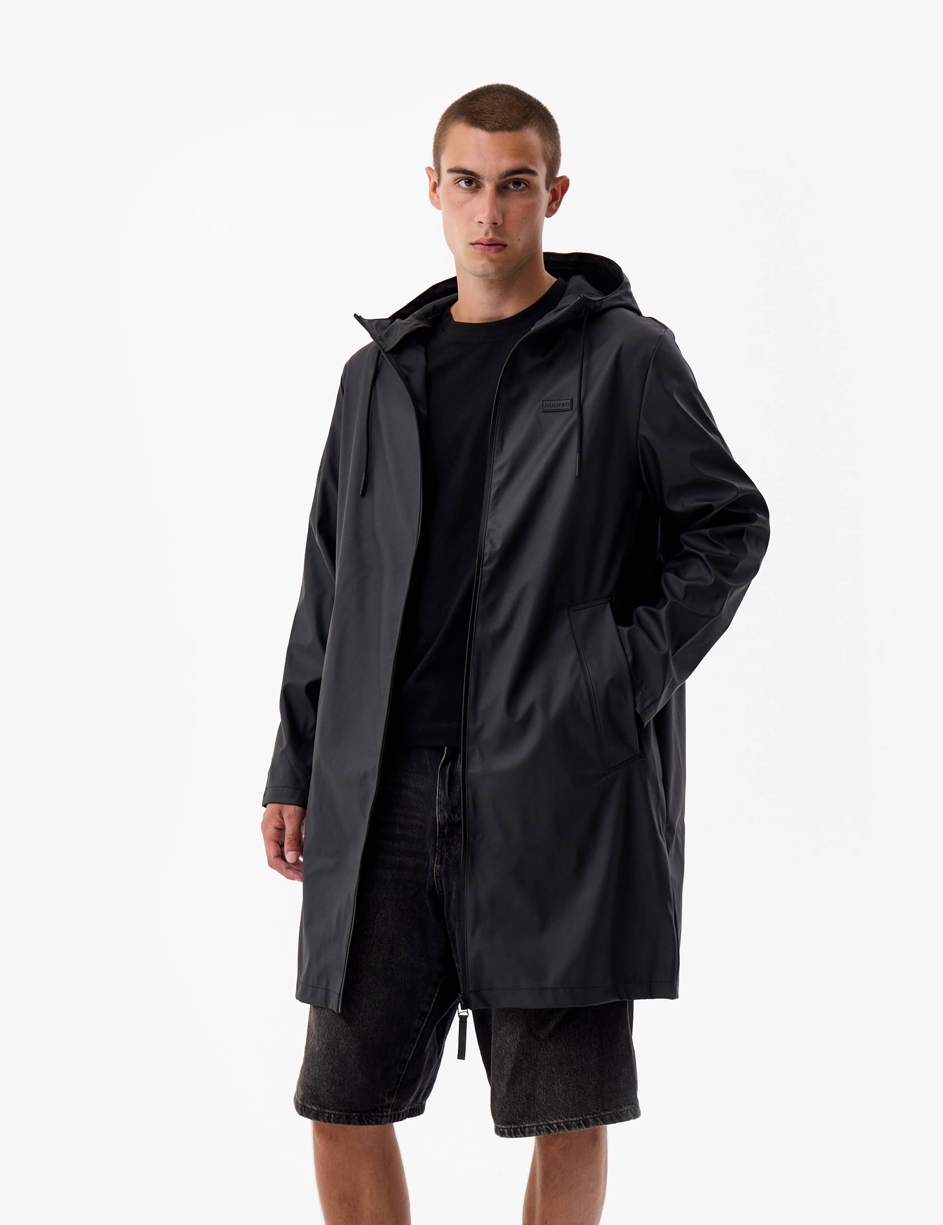 Hunter Hooded Raincoat - M - Black, Green,Black,White