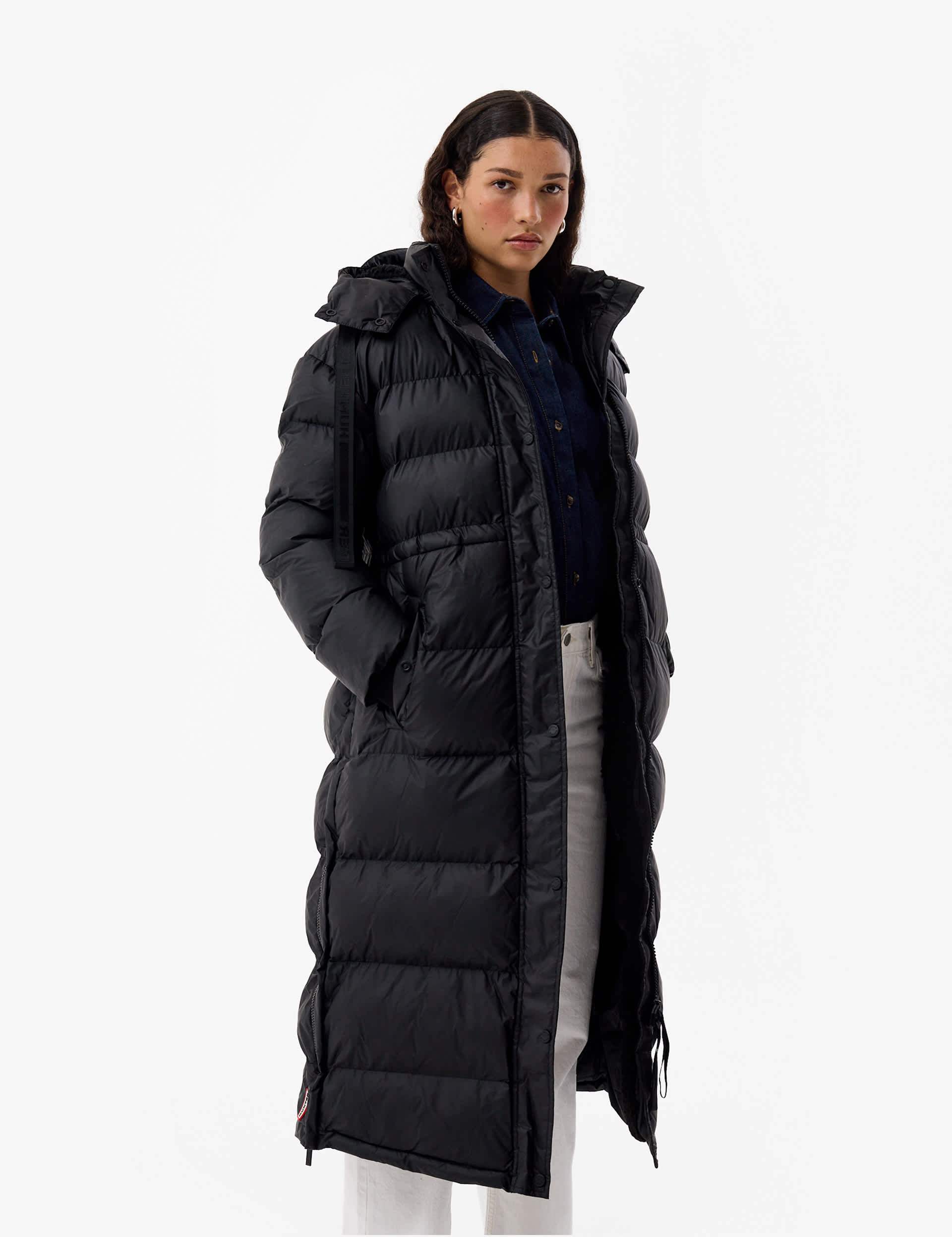 Hunter Women's Intrepid Hooded Longline Puffer Coat - M - Black, Black