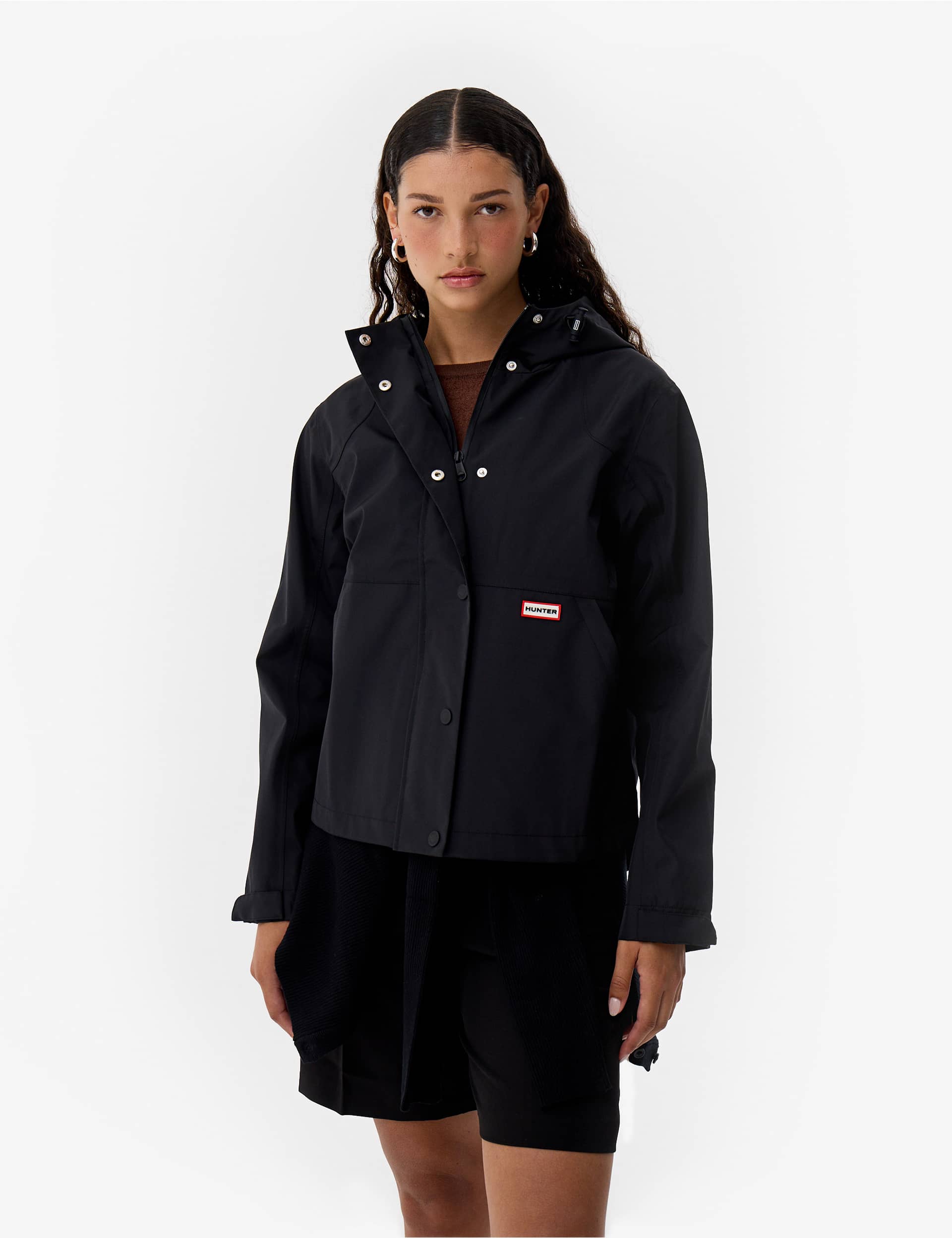 Hunter Women's Christine Waterproof Hooded Raincoat - XL - Black, Black