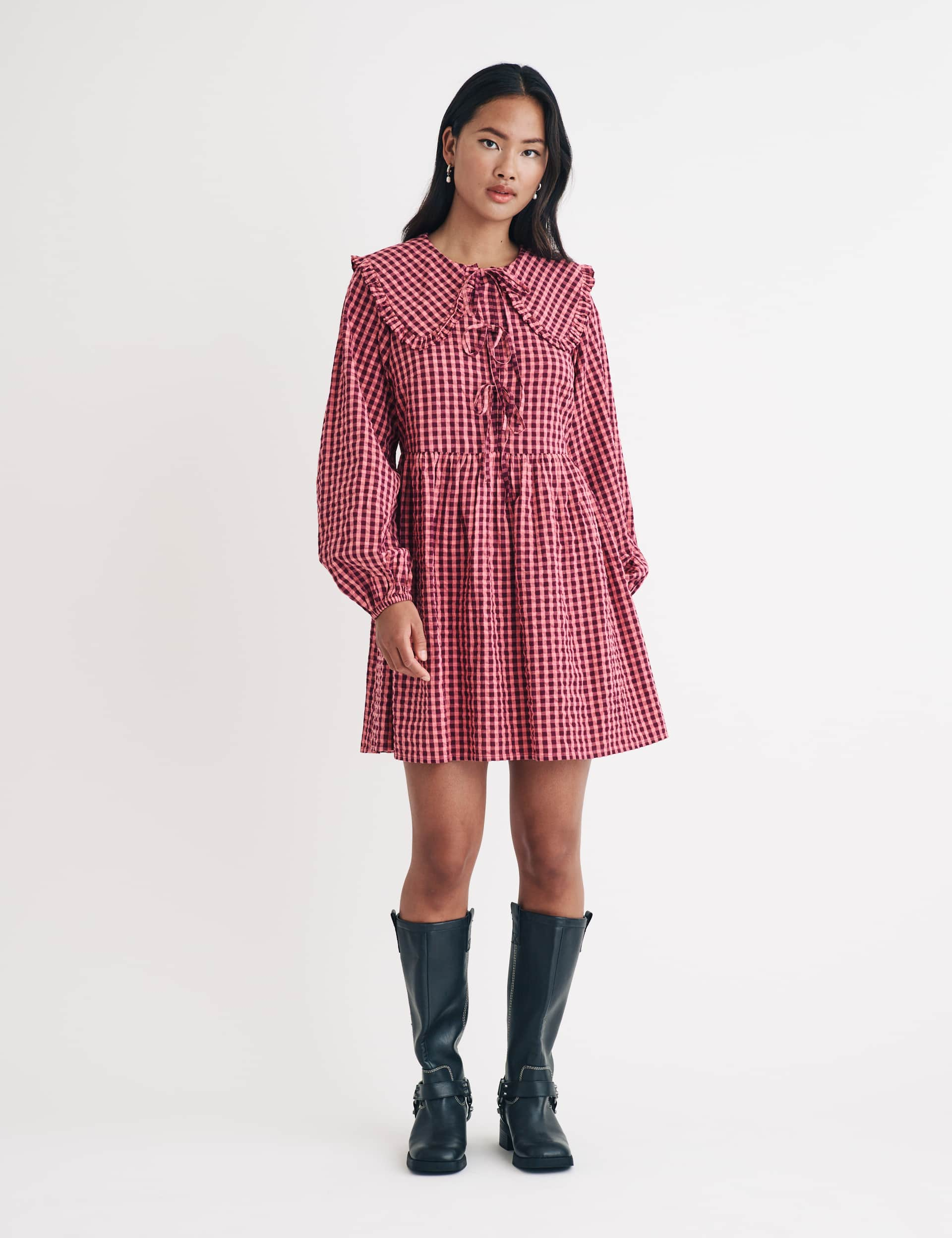 Nobody'S Child Women's Pure Cotton Checked Mini Smock Dress - 16 - Red Mix, Red Mix