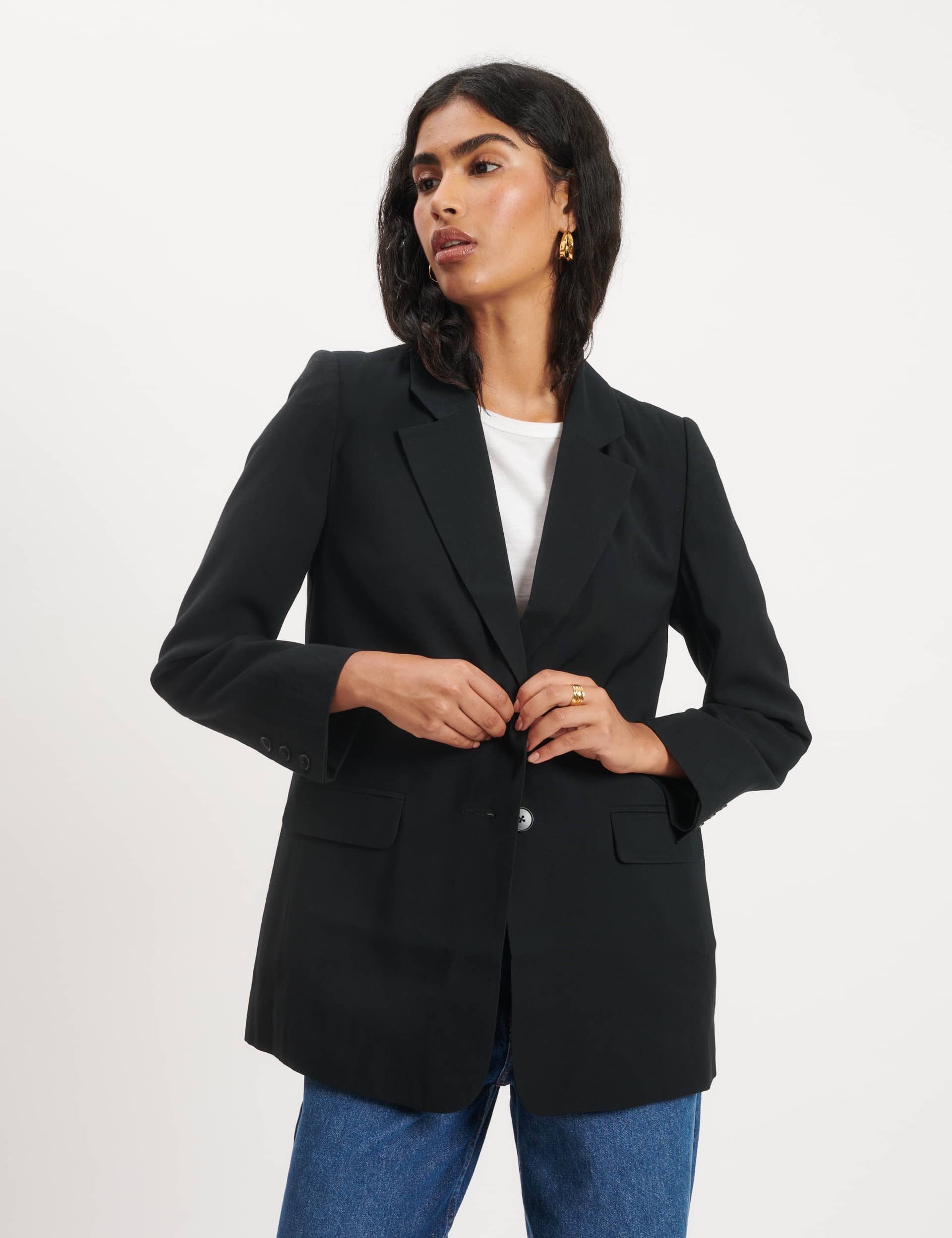 Nobody'S Child Women's Pure Cotton Relaxed Single Breasted Blazer - 12 - Black, Black