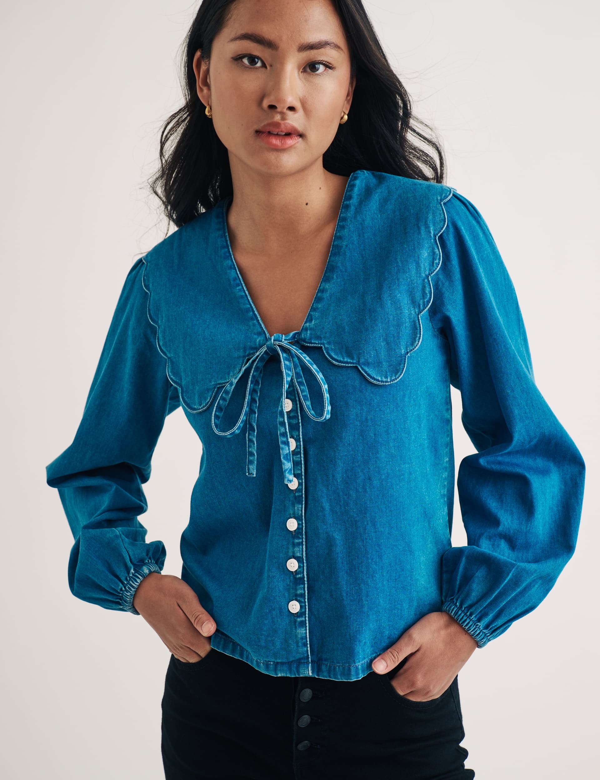 Nobody'S Child Women's Denim Collared Blouse - 12 - Blue, Blue