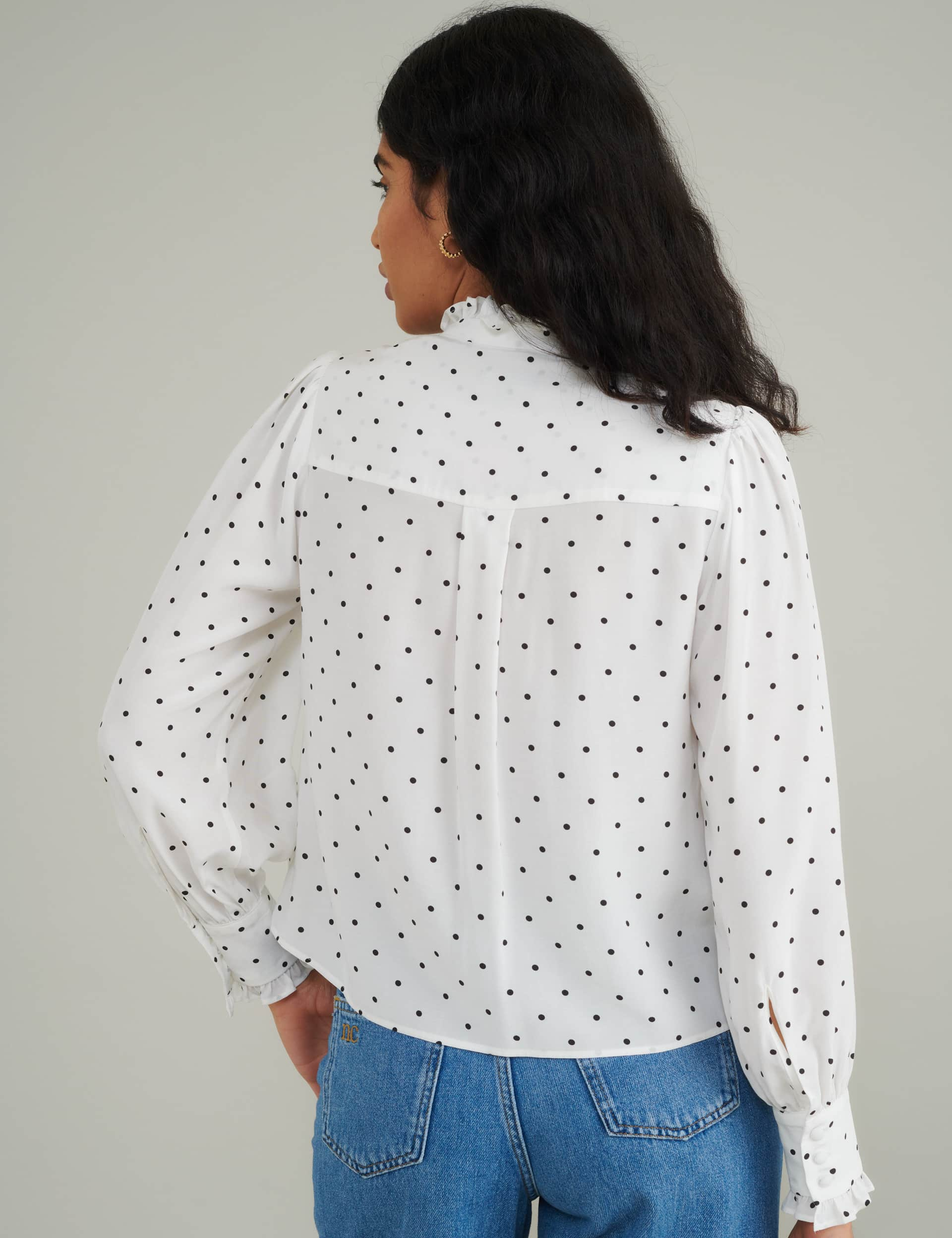 Nobody'S Child Women's Polka Dot High Neck Blouse - 12 - White Mix, White Mix