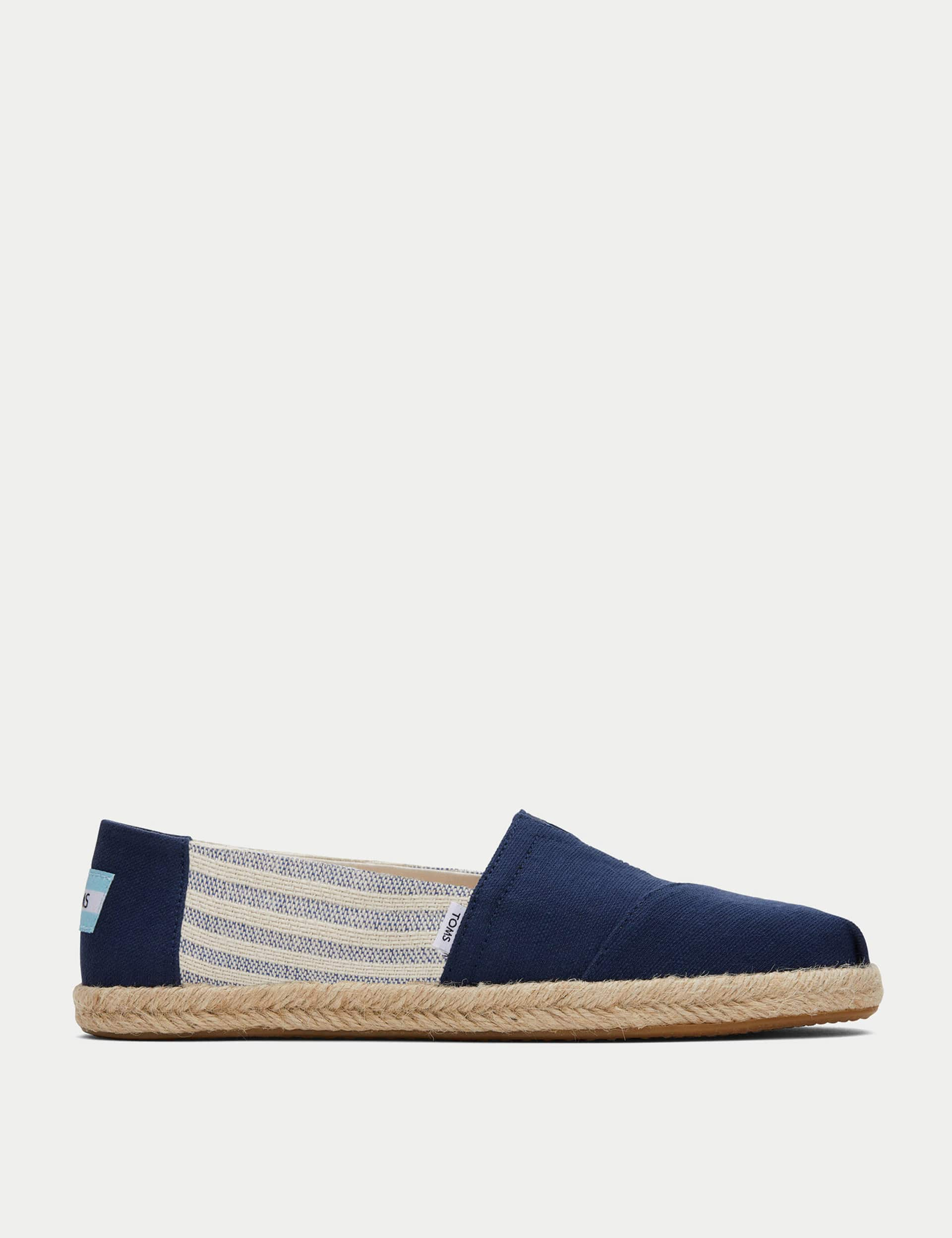 Toms Women's Canvas Slip On Flat Espadrilles - 5 - Navy Mix, Natural Mix,Navy Mix