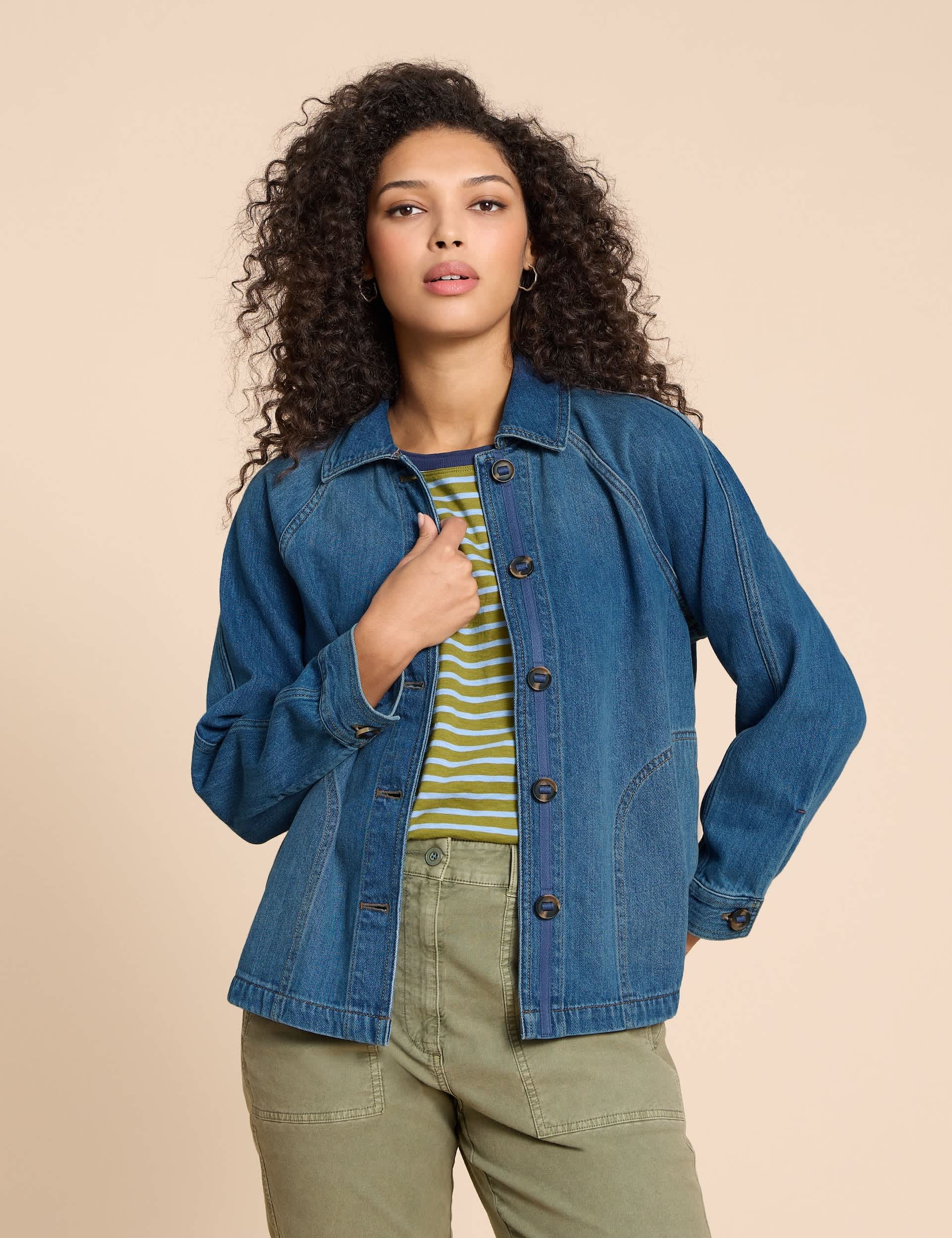 White Stuff Women's Denim Relaxed Jacket - 16REG - Med Blue Denim, Med Blue Denim