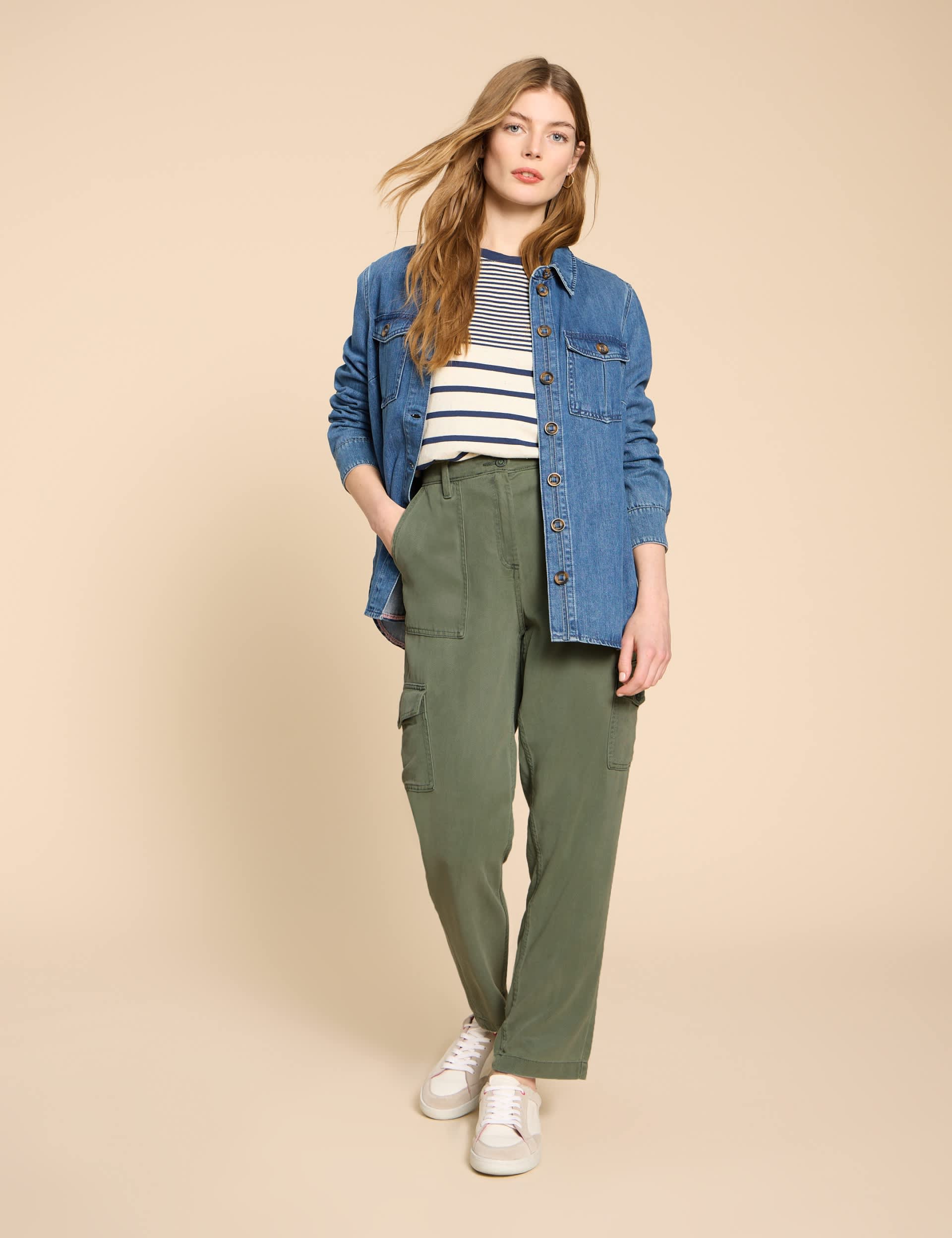 White Stuff Women's Cargo Relaxed Trousers - 14REG - Green, Navy,Green