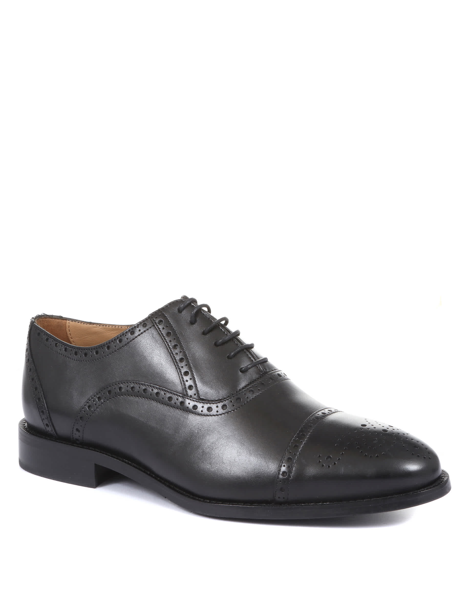 Jones Bootmaker Men's Wide Fit Leather Oxford Shoes - 8 - Black, Black