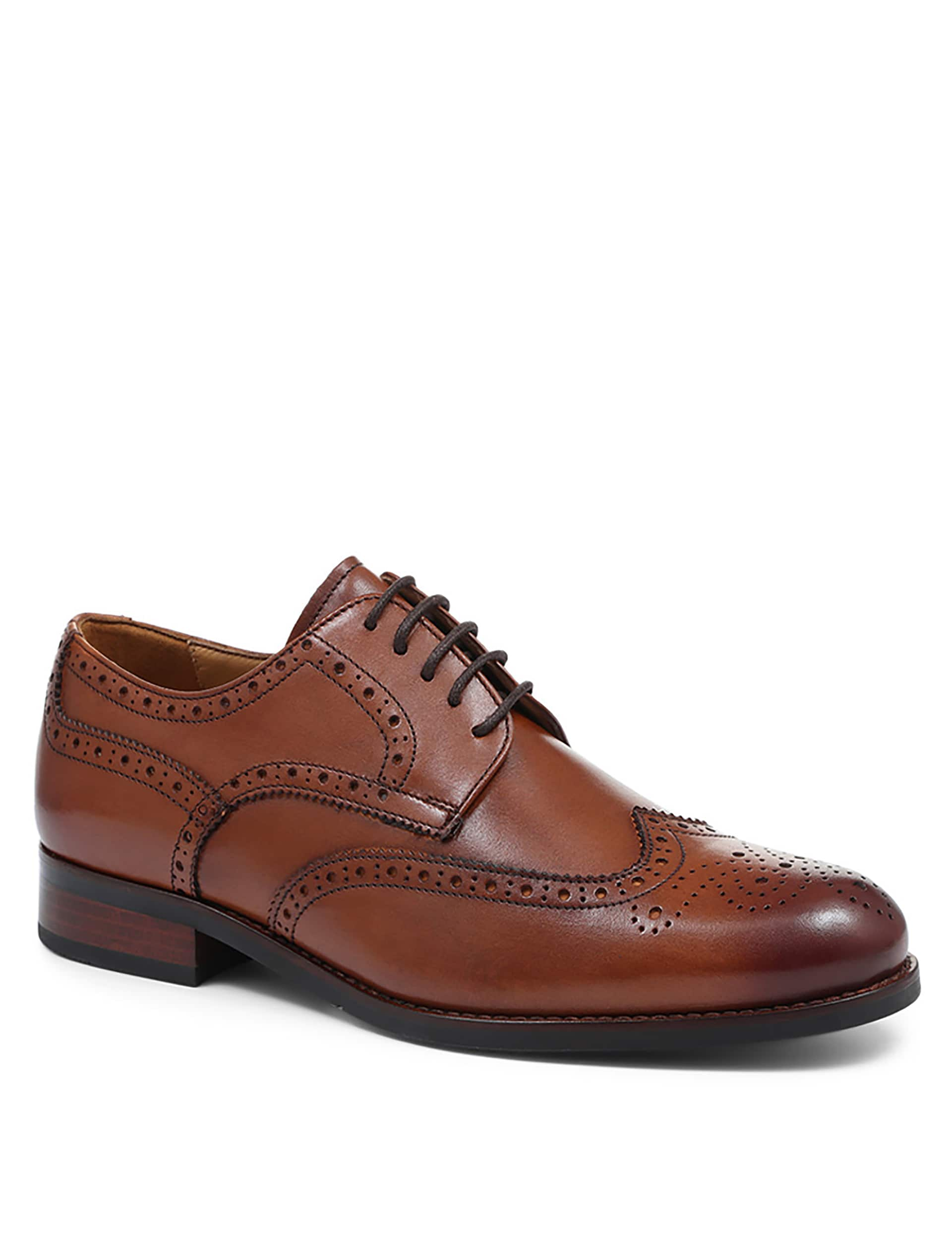 Jones Bootmaker Men's Wide Fit Leather Brogues - 8 - Chestnut, Chestnut