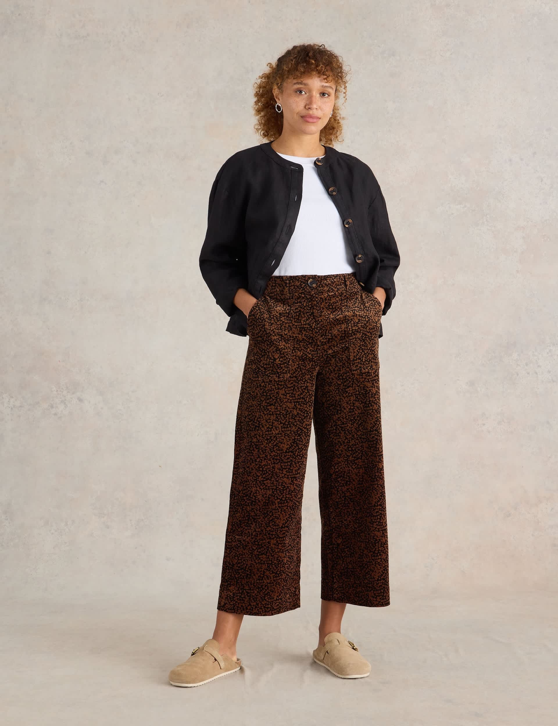 White Stuff Women's Cord Printed Culottes - 8REG - Black Mix, Black Mix