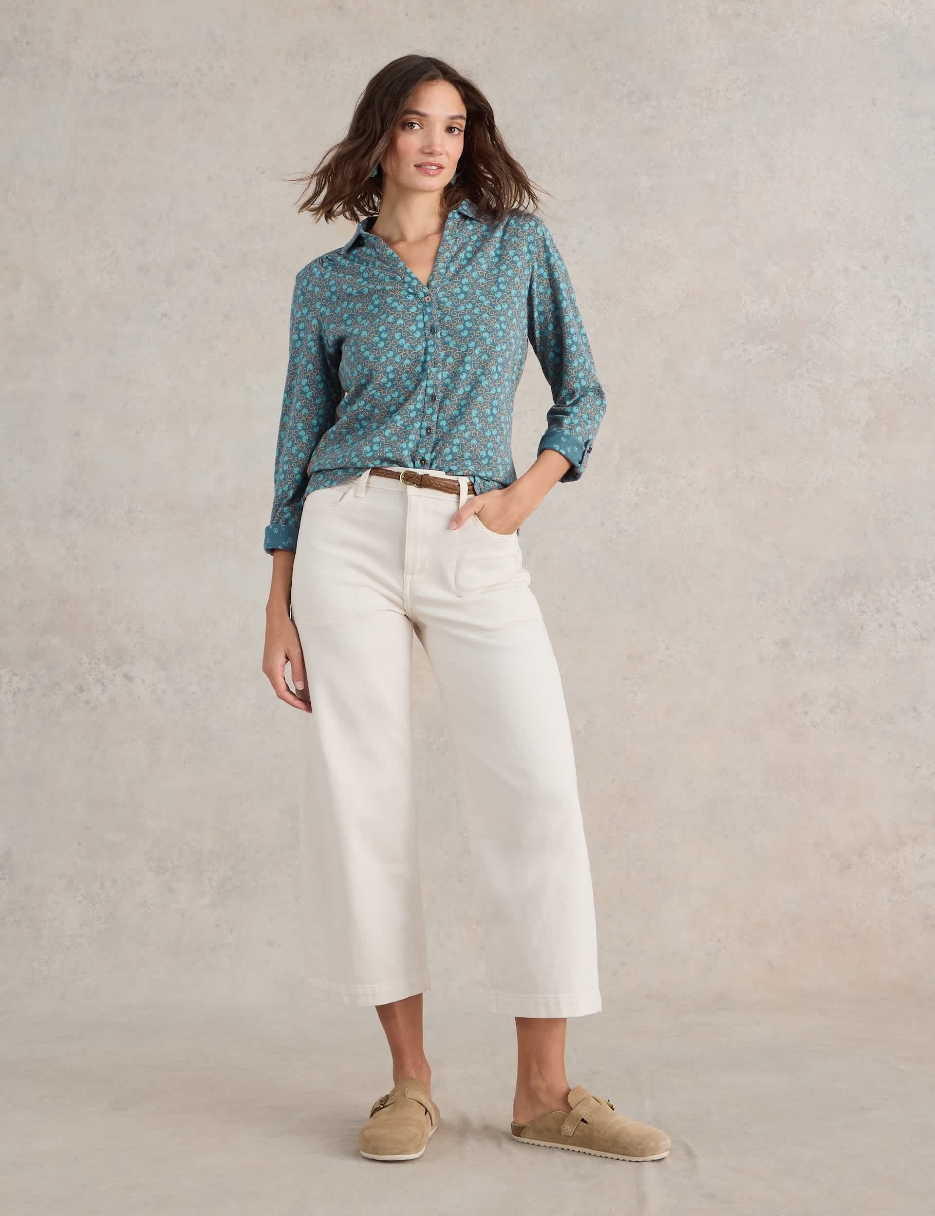 White Stuff Women's Pure Cotton Printed Collared Shirt