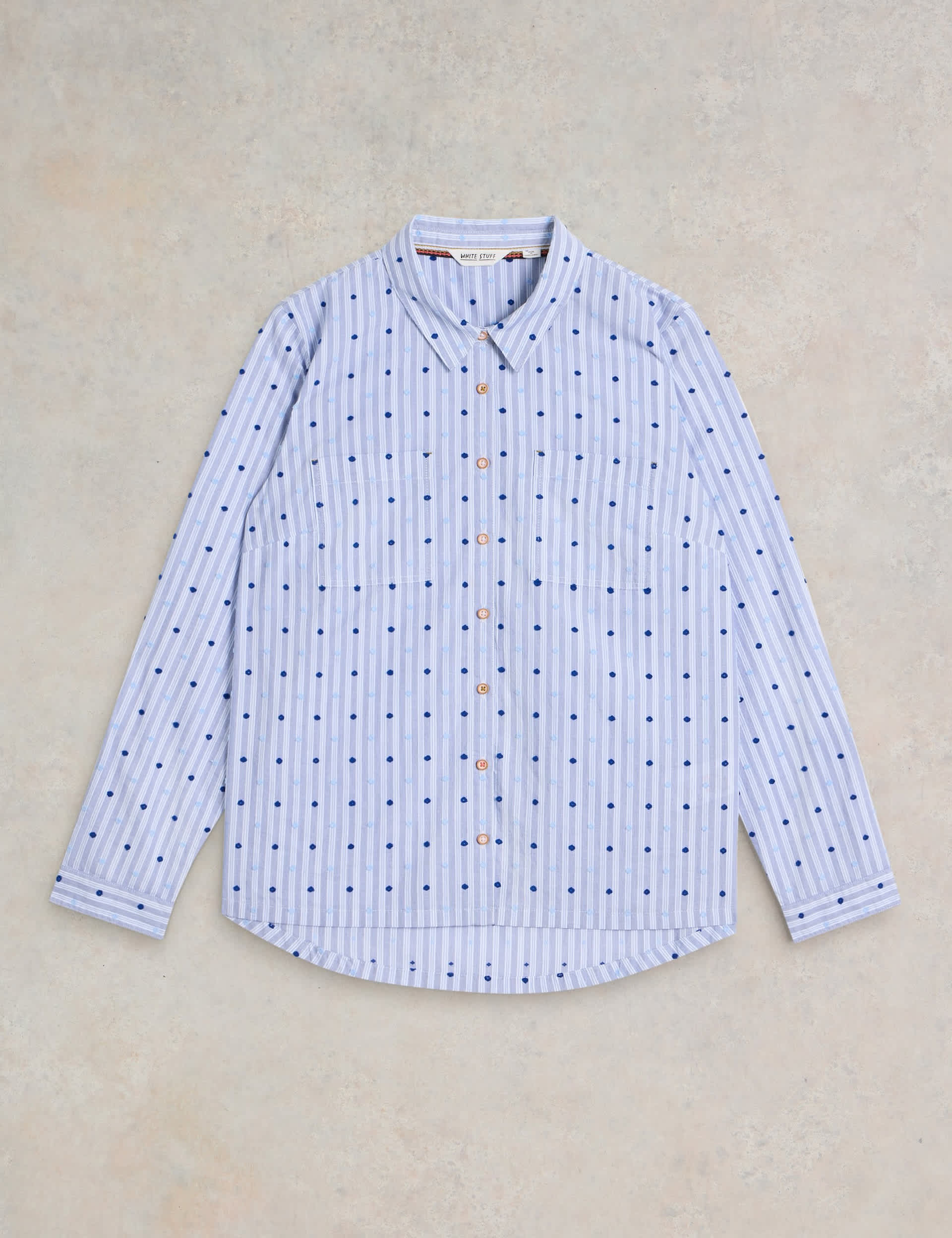 White Stuff Women's Pure Cotton Embroidered Collared Shirt - 8 - Blue Mix, Blue Mix