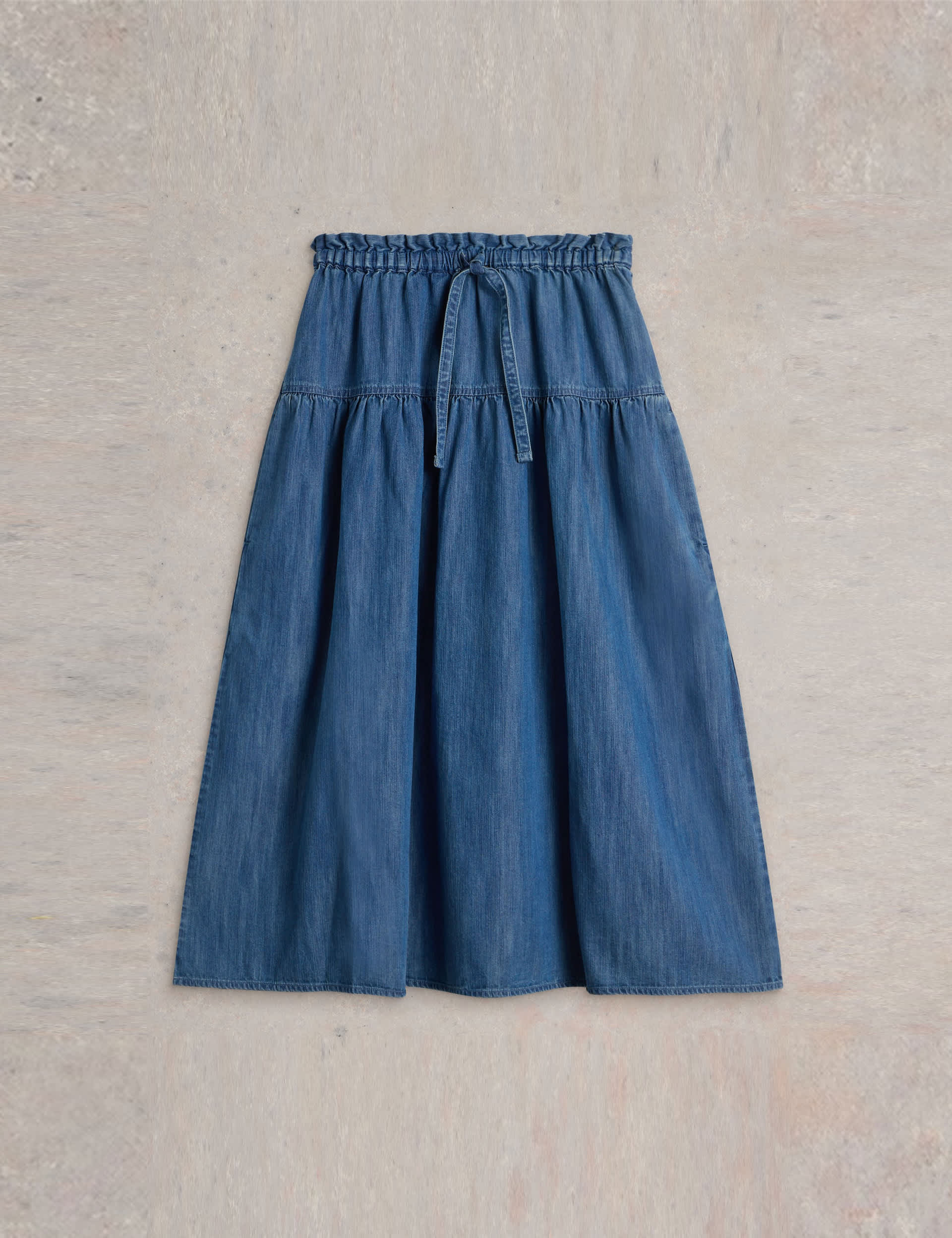 White Stuff Women's Pure Cotton Denim Midi Skirt - 10REG - Med Blue Denim, Med Blue Denim