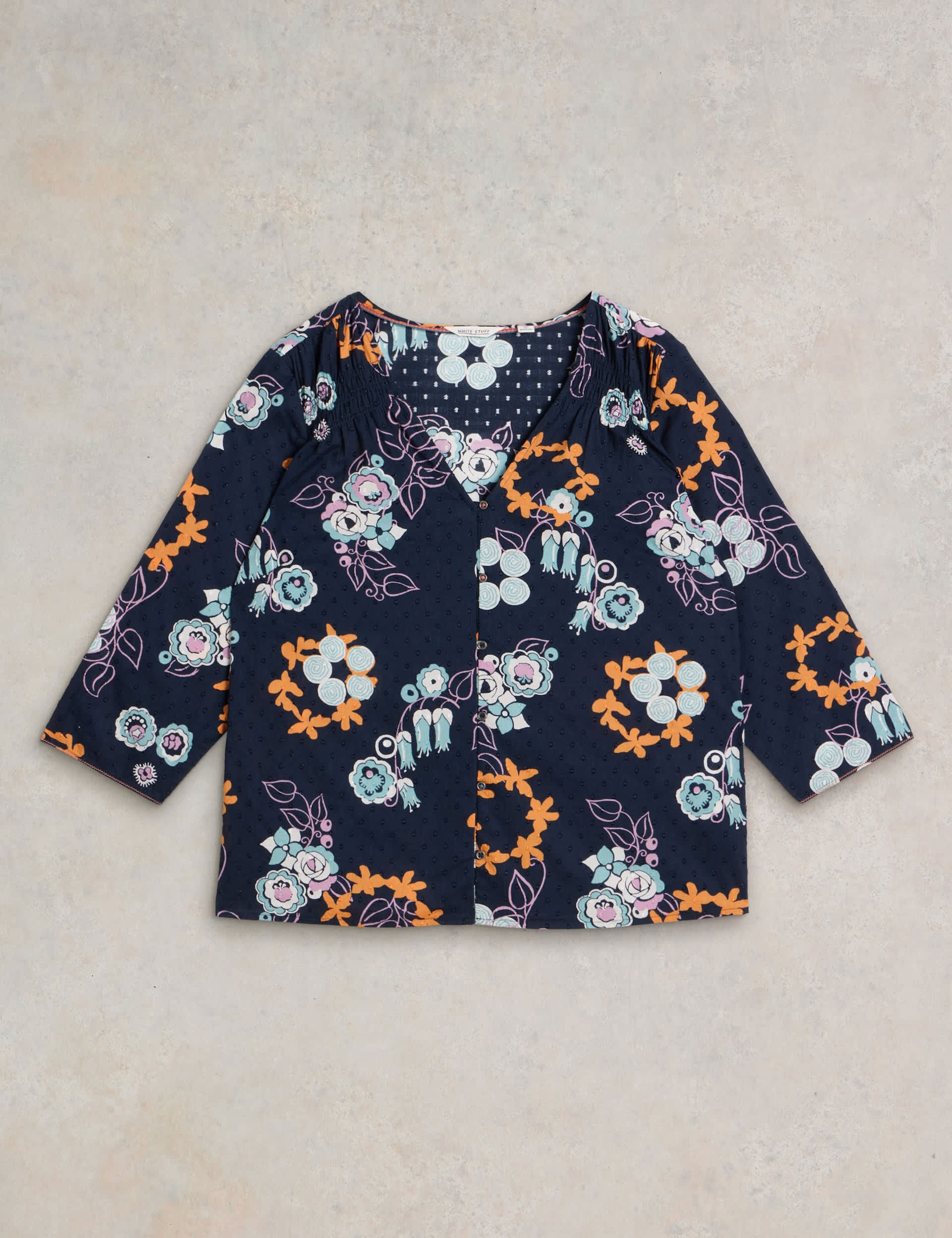 White Stuff Women's Pure Cotton Floral Button Through Blouse - 10 - Navy Mix, Navy Mix