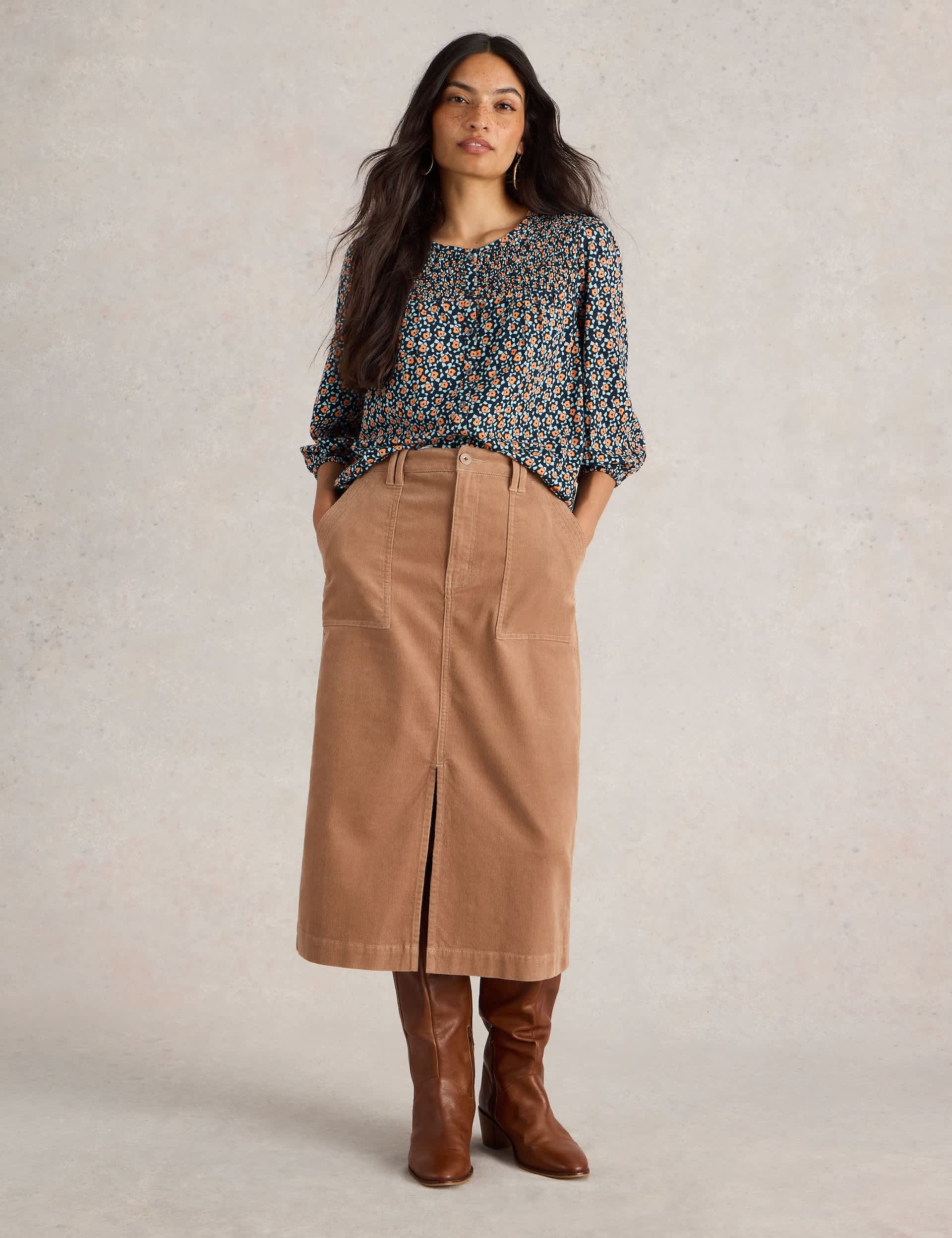 White Stuff Women's Cotton Rich Printed Shirred Blouse