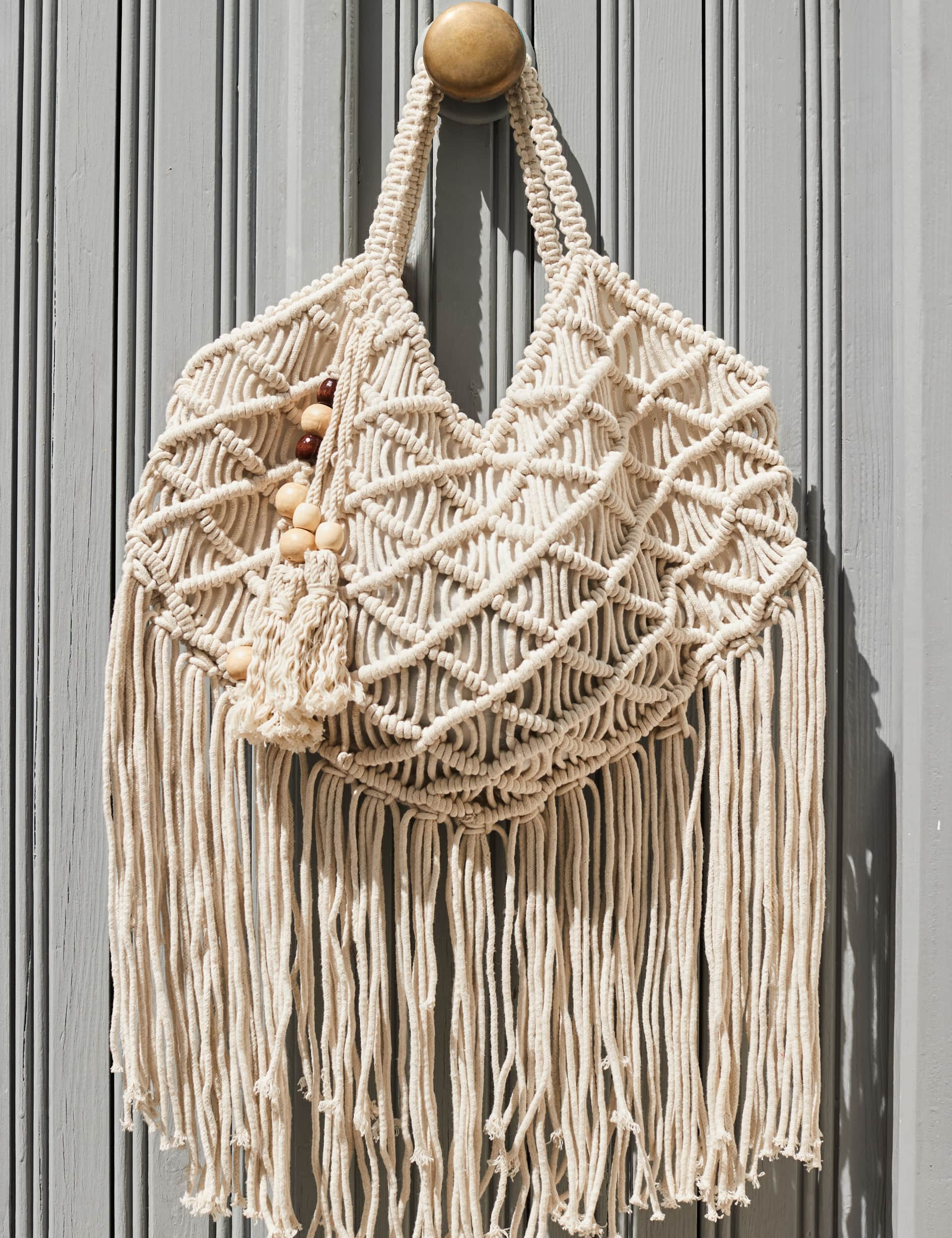 Sosandar Women's Macrame Fringed Tote Bag - White, White