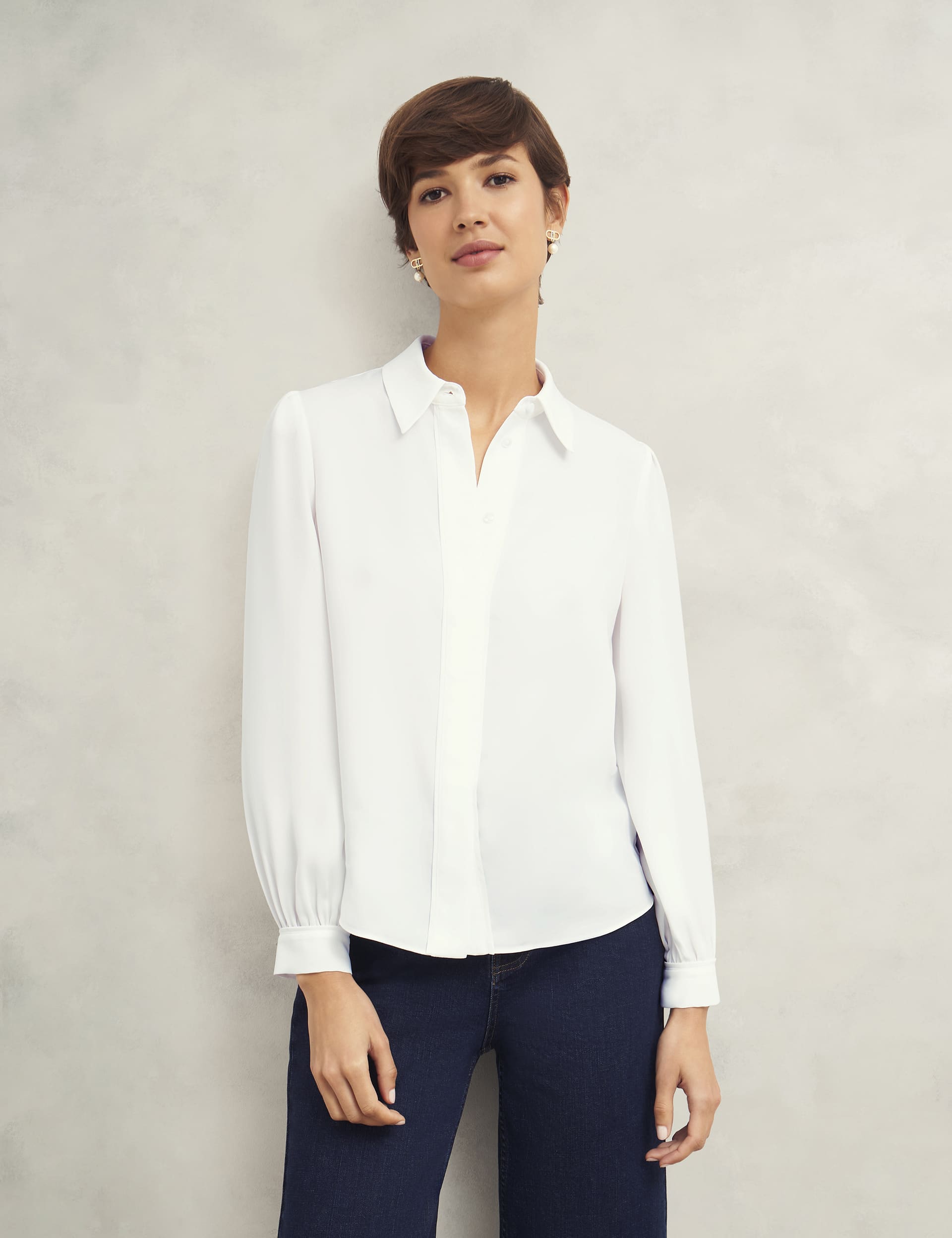 Hobbs Women's Collared Blouson Sleeve Shirt - 14 - Ivory, Ivory