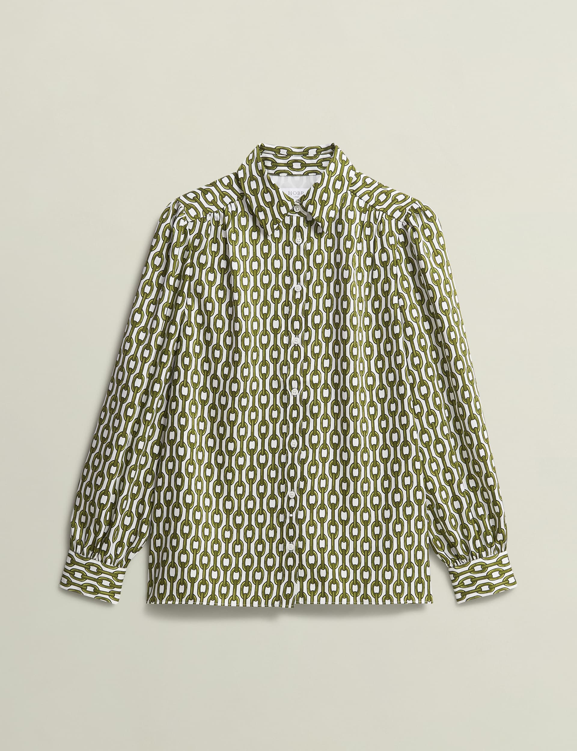 Hobbs Women's Printed Collared Button Through Shirt - 12 - Green Mix, Green Mix