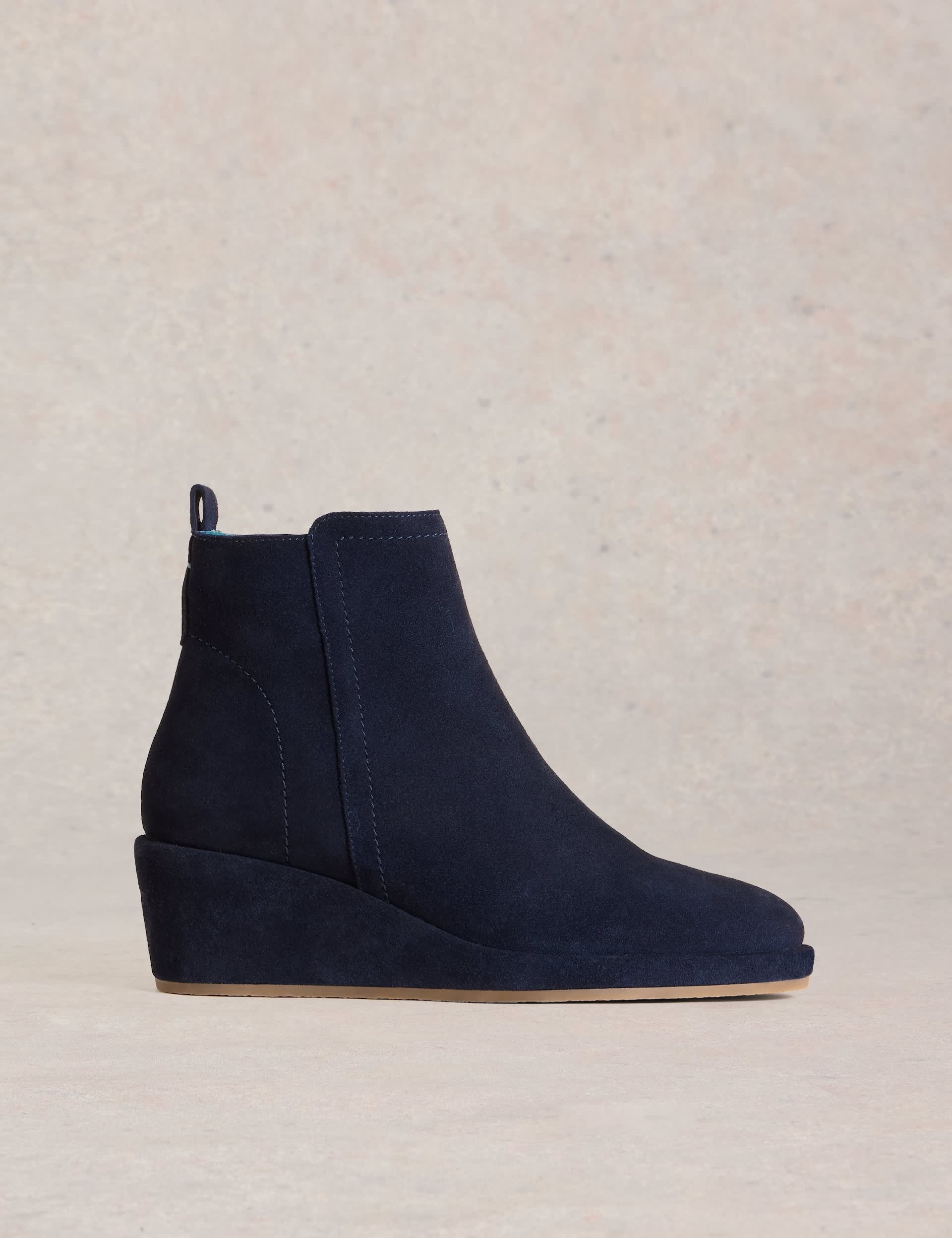 White Stuff Women's Suede Wedge Ankle Boots - 6 - Navy, Navy