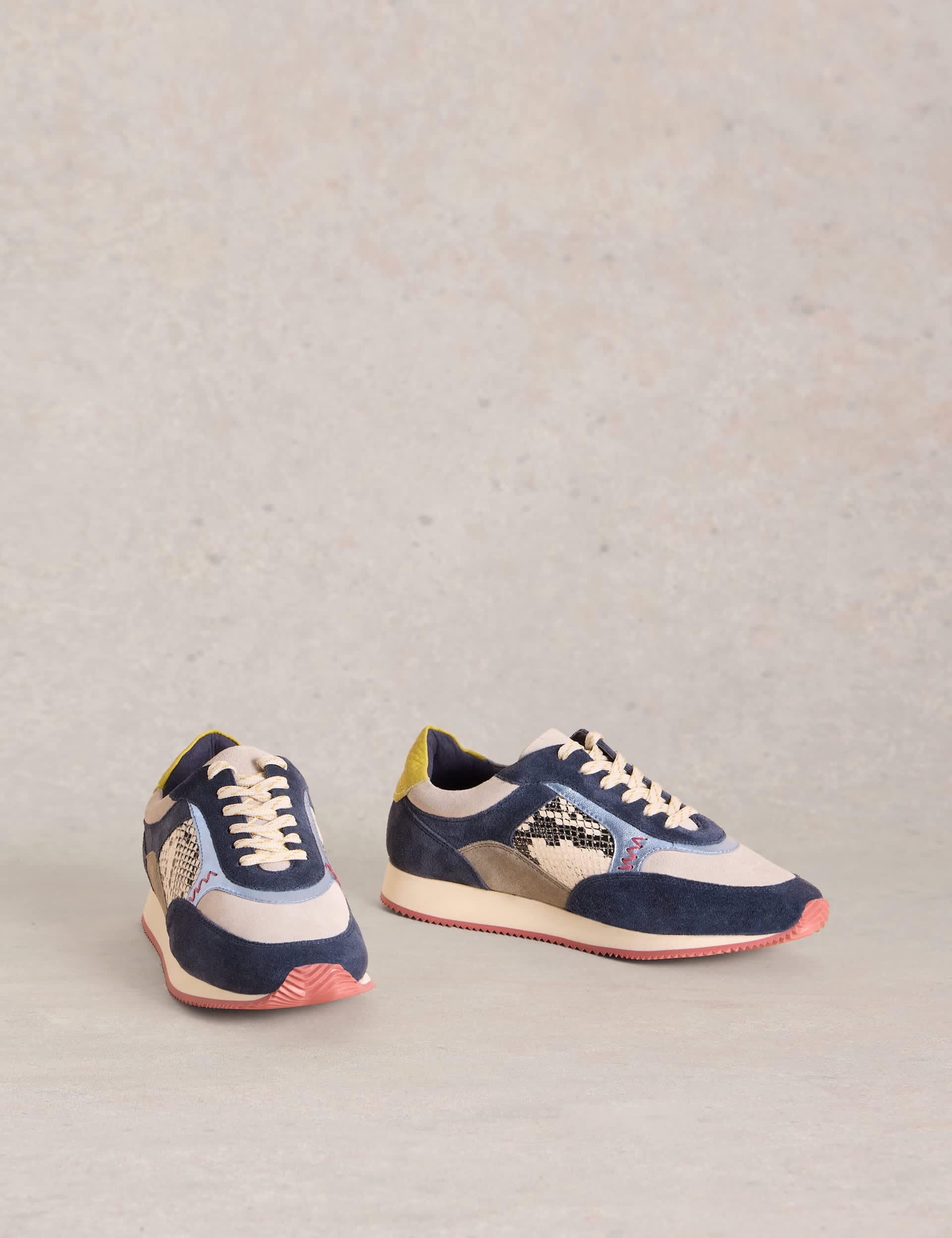 White Stuff Women's Leather Colour Block Trainers - 6 - Navy Mix, Navy Mix