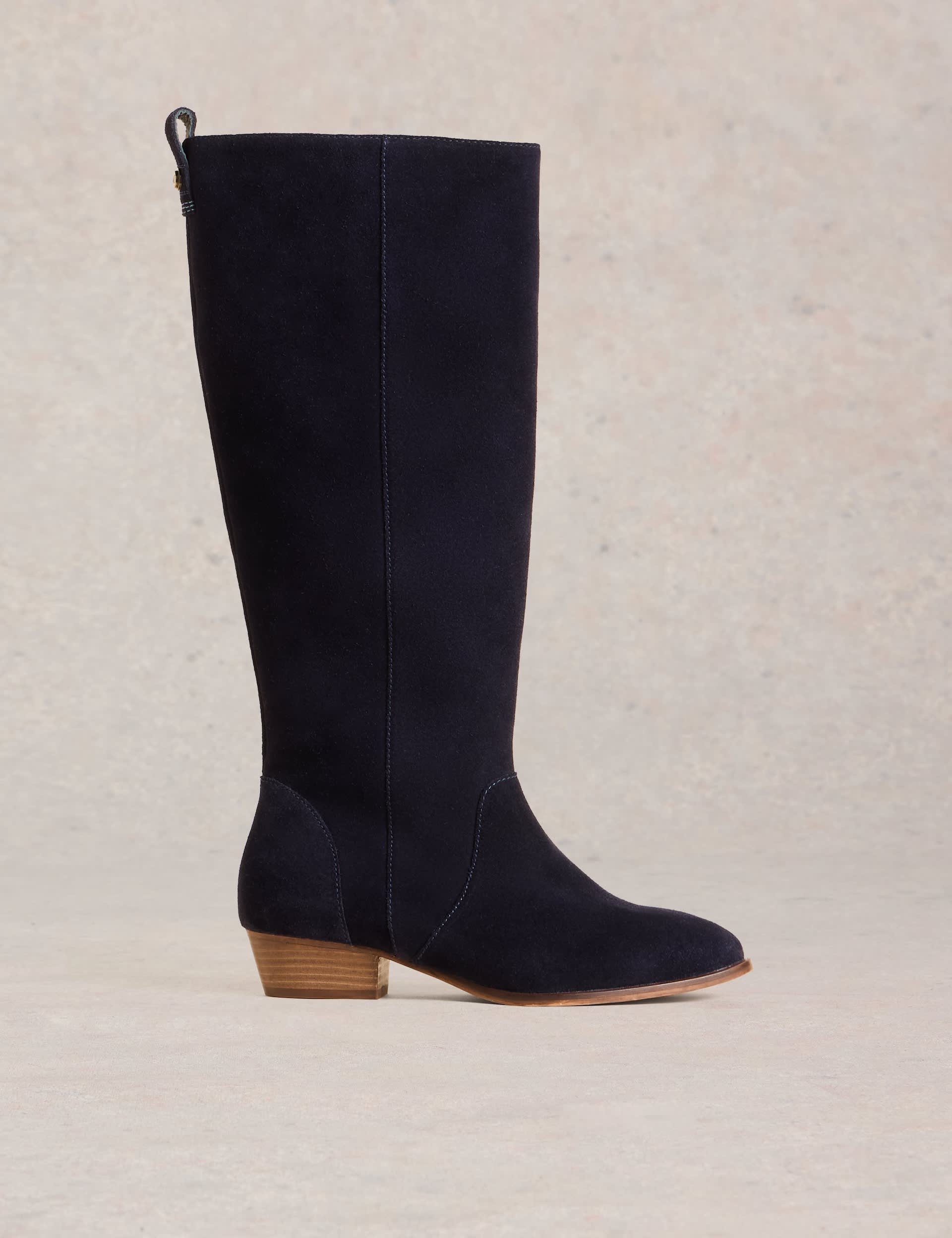 White Stuff Women's Wide Fit Suede Knee High Boots - 6 - Navy, Navy