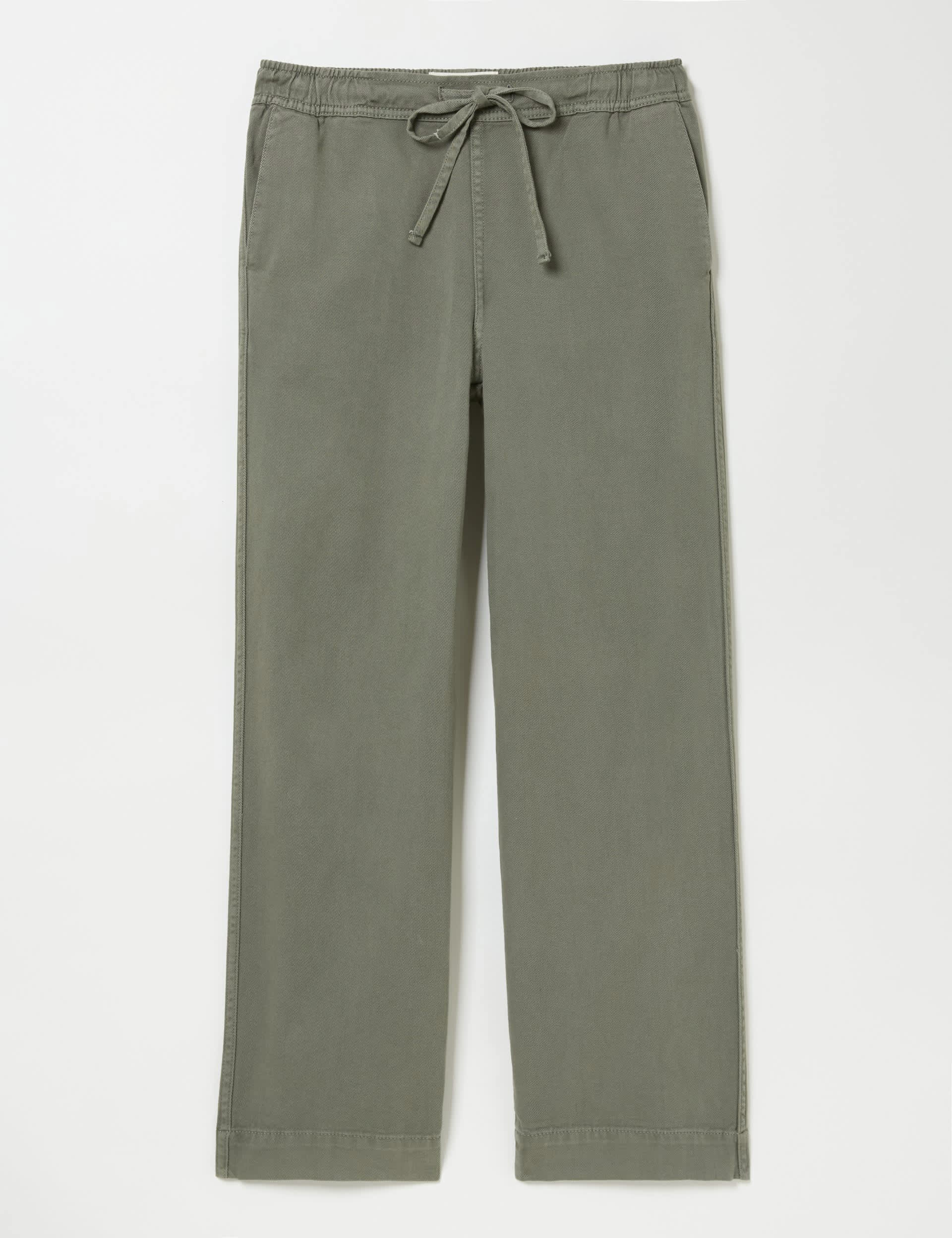 Fatface Women's Pure Cotton Drawstring Wide Leg Trousers - 14REG - Khaki, Khaki