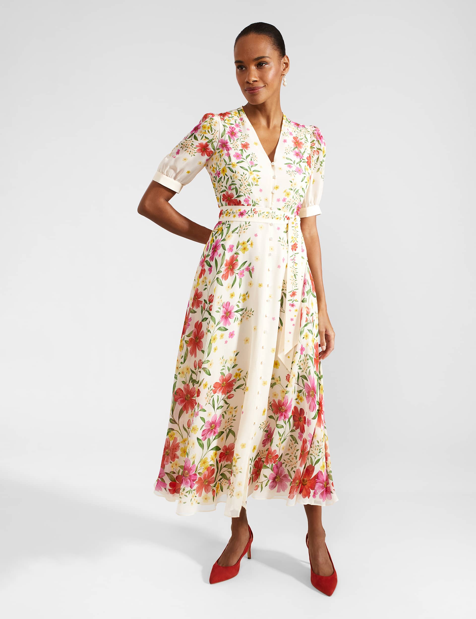 Hobbs Women's Pure Silk Floral V-Neck Midaxi Dress