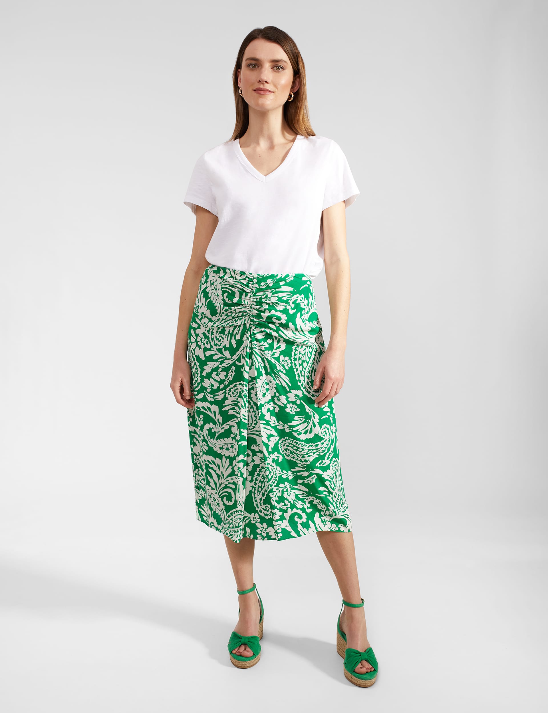 Hobbs Women's Floral Midi A-Line Skirt - 12 - Green Mix, Green Mix