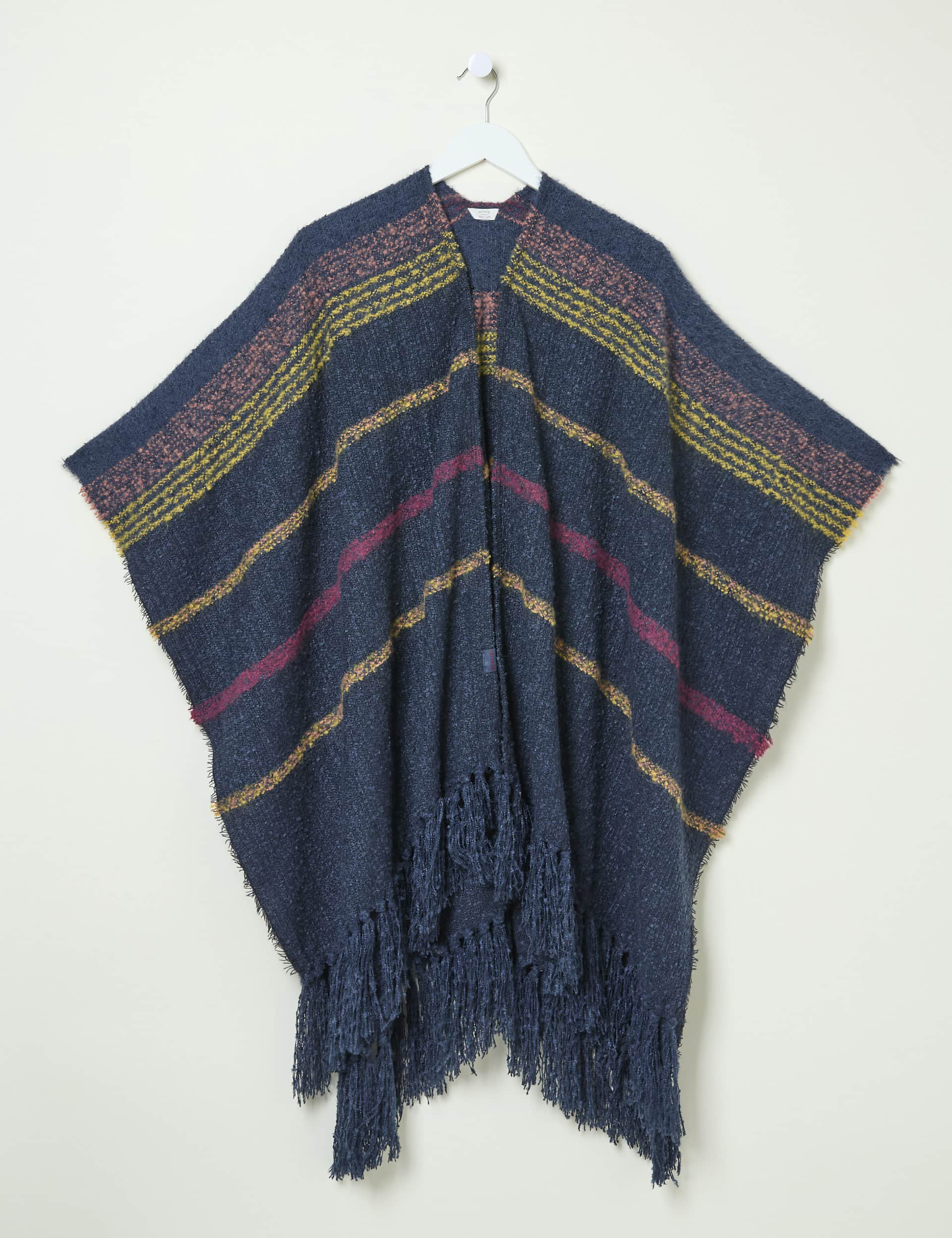 Fatface Women's Striped Boucl Poncho - Navy Mix, Navy Mix