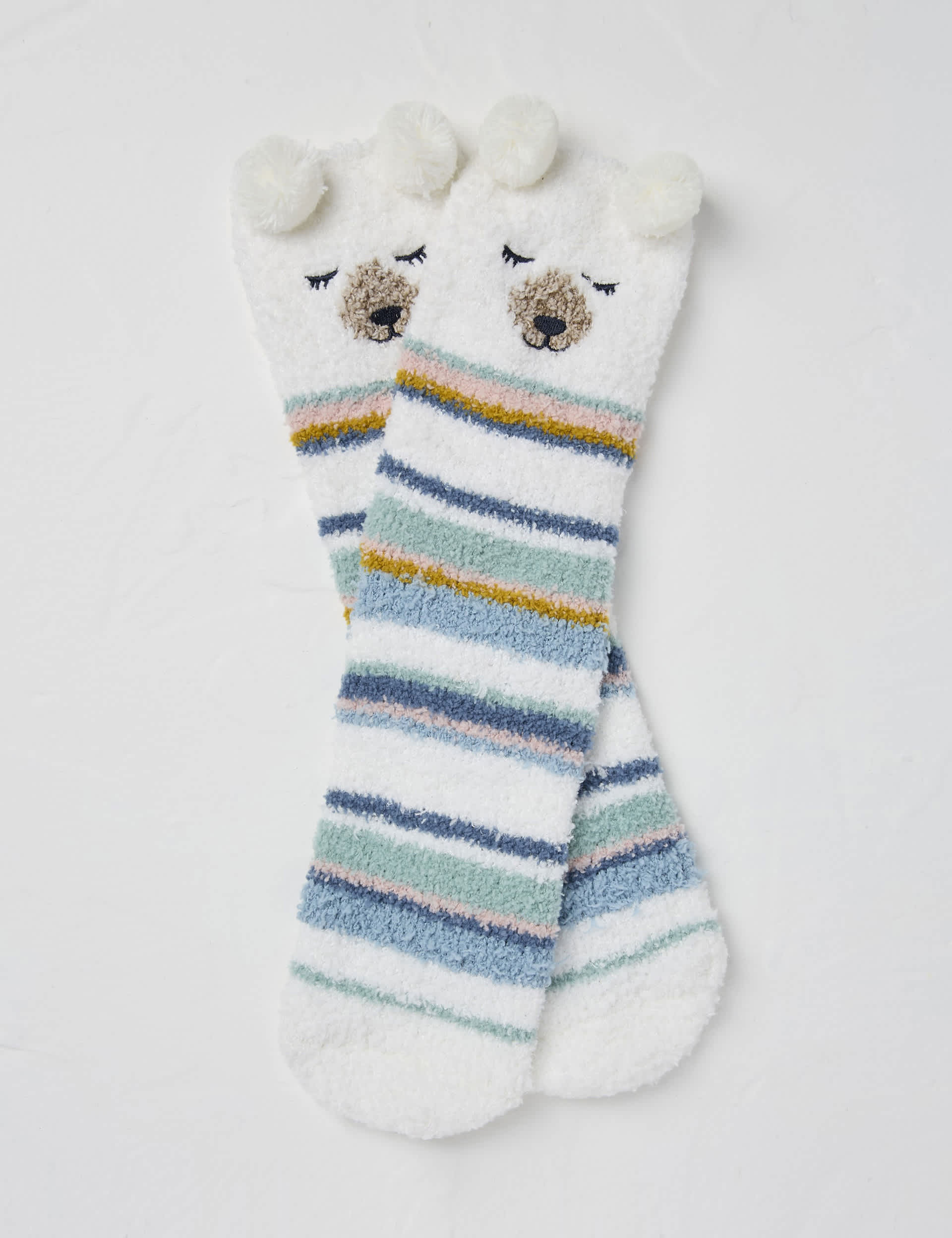 Fatface Women's Striped Bear Fluffy Socks - Ivory Mix, Ivory Mix