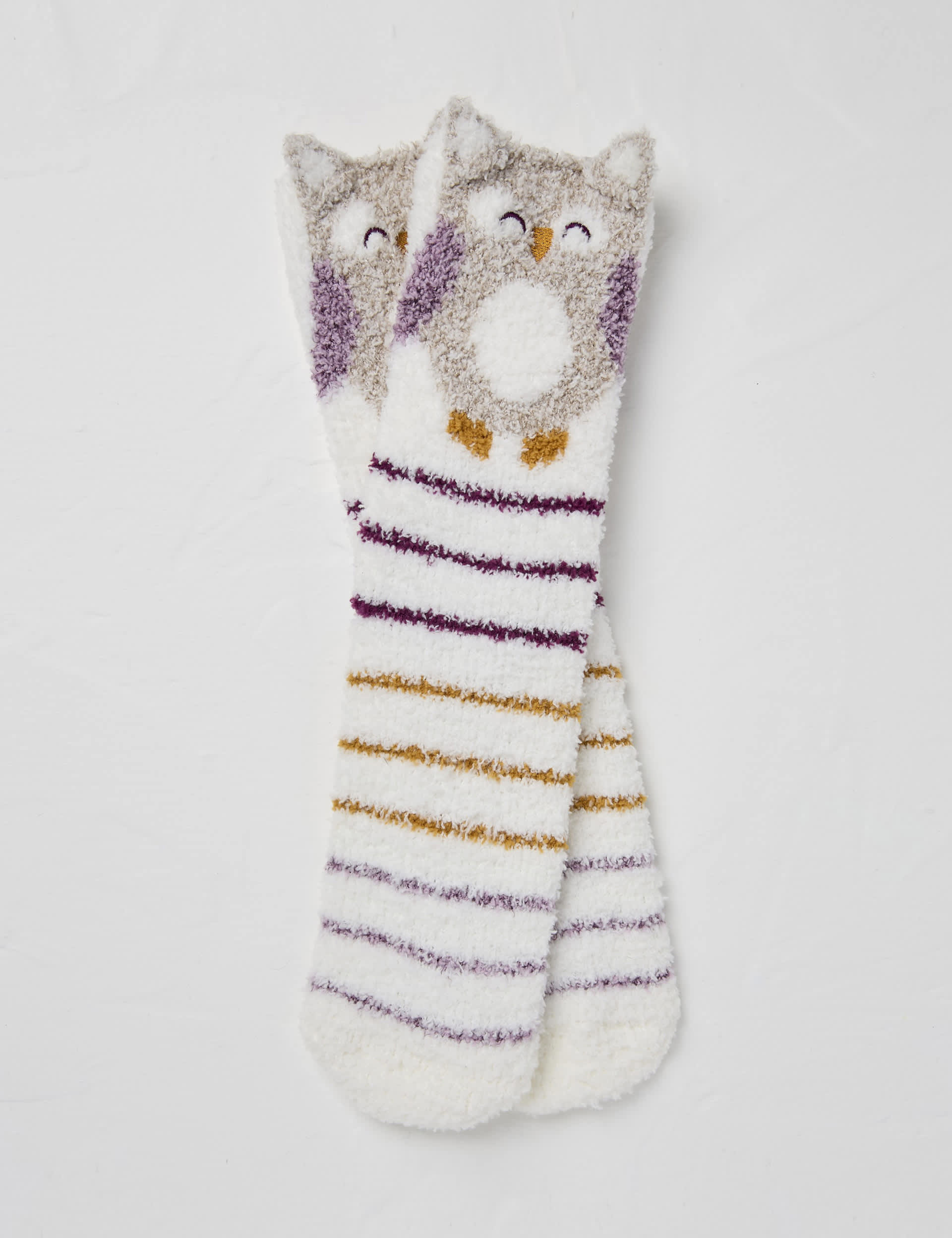 Fatface Women's Cosy Owl High Cut Fluffy Socks - Ivory Mix, Ivory Mix